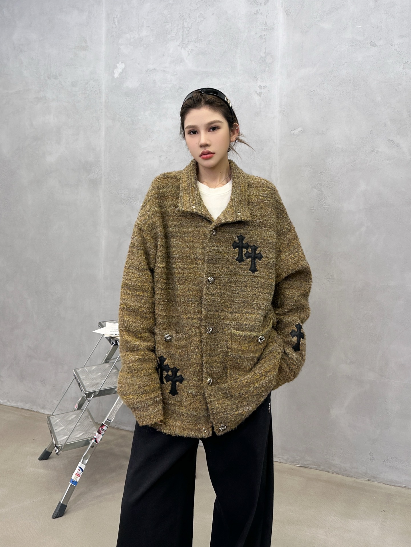 🌾克罗心 ｜ 新款棉服外套，全手工切皮刺绣十字标，进口羊毛混纺面料，提花定织里布，休闲时尚，尺码sml