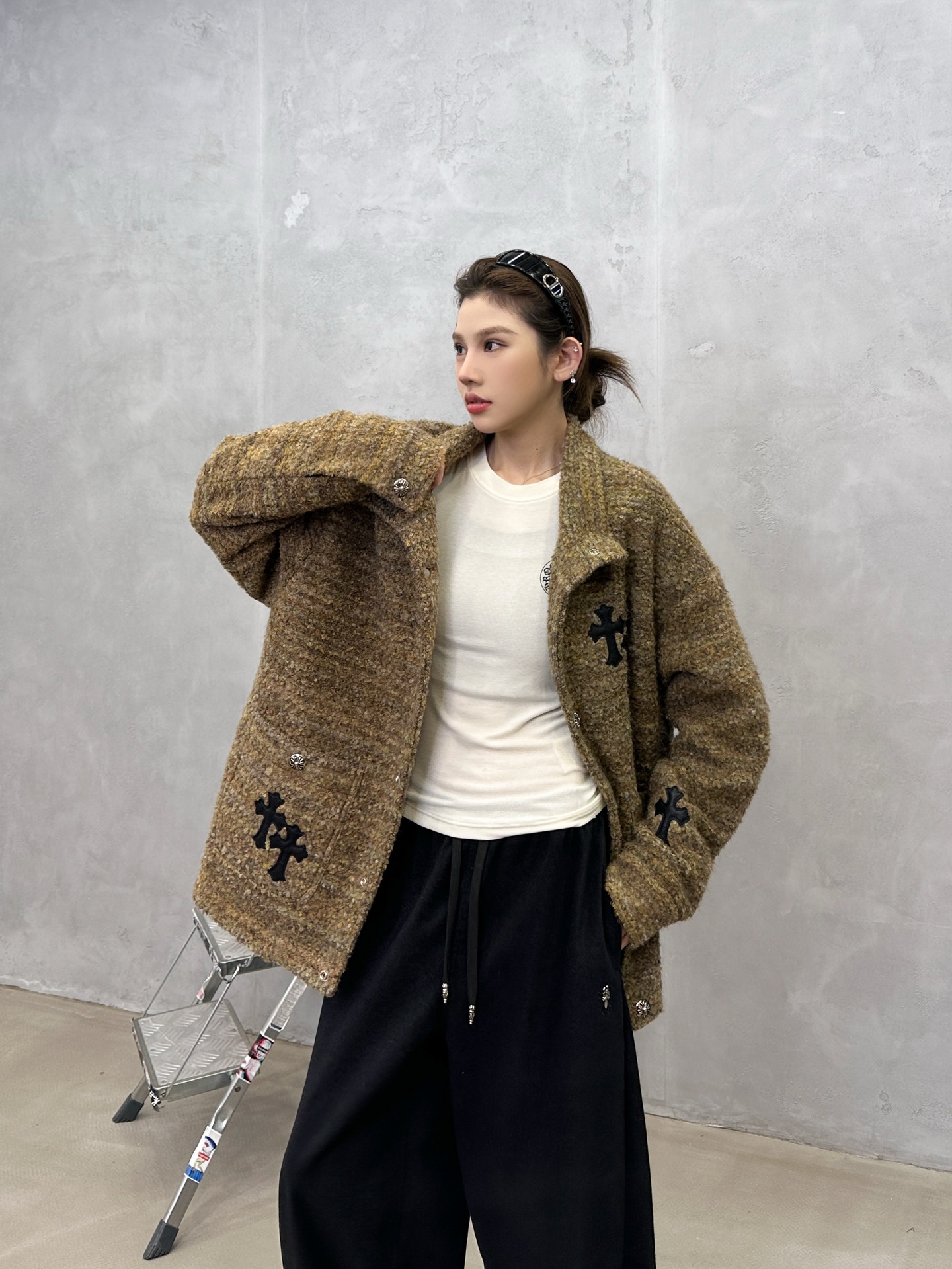 🌾克罗心 ｜ 新款棉服外套，全手工切皮刺绣十字标，进口羊毛混纺面料，提花定织里布，休闲时尚，尺码sml