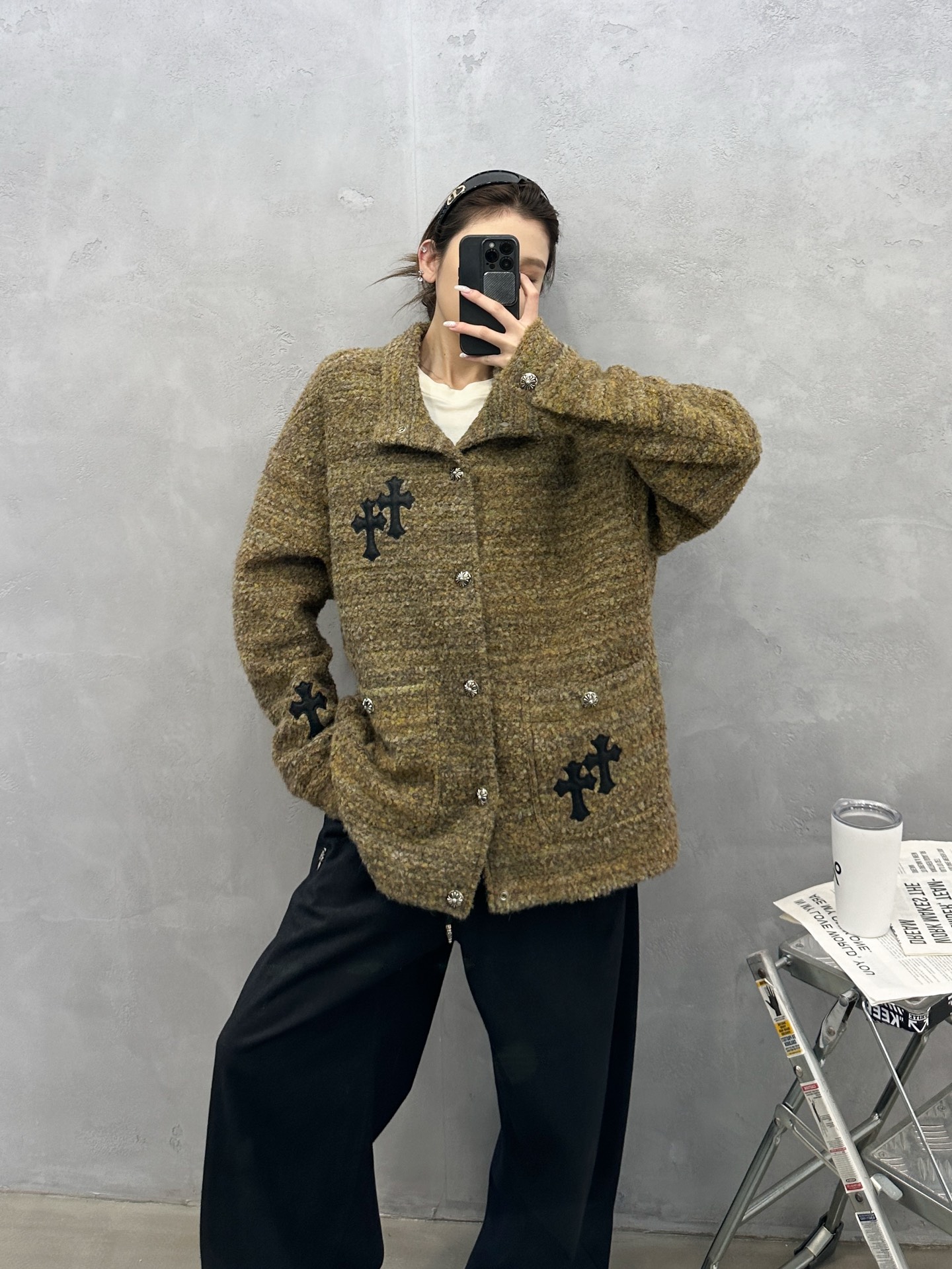 🌾克罗心 ｜ 新款棉服外套，全手工切皮刺绣十字标，进口羊毛混纺面料，提花定织里布，休闲时尚，尺码sml