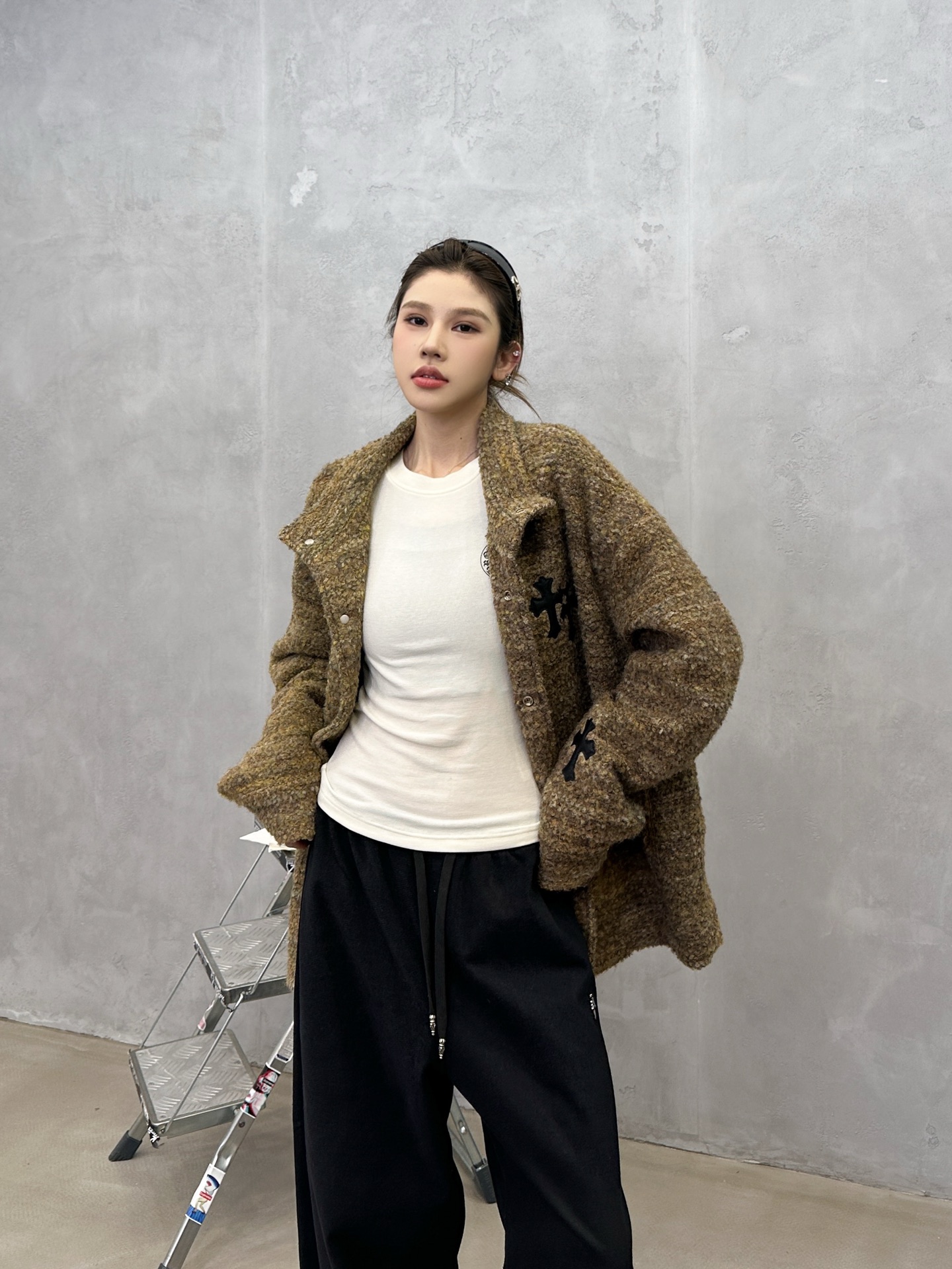 🌾克罗心 ｜ 新款棉服外套，全手工切皮刺绣十字标，进口羊毛混纺面料，提花定织里布，休闲时尚，尺码sml