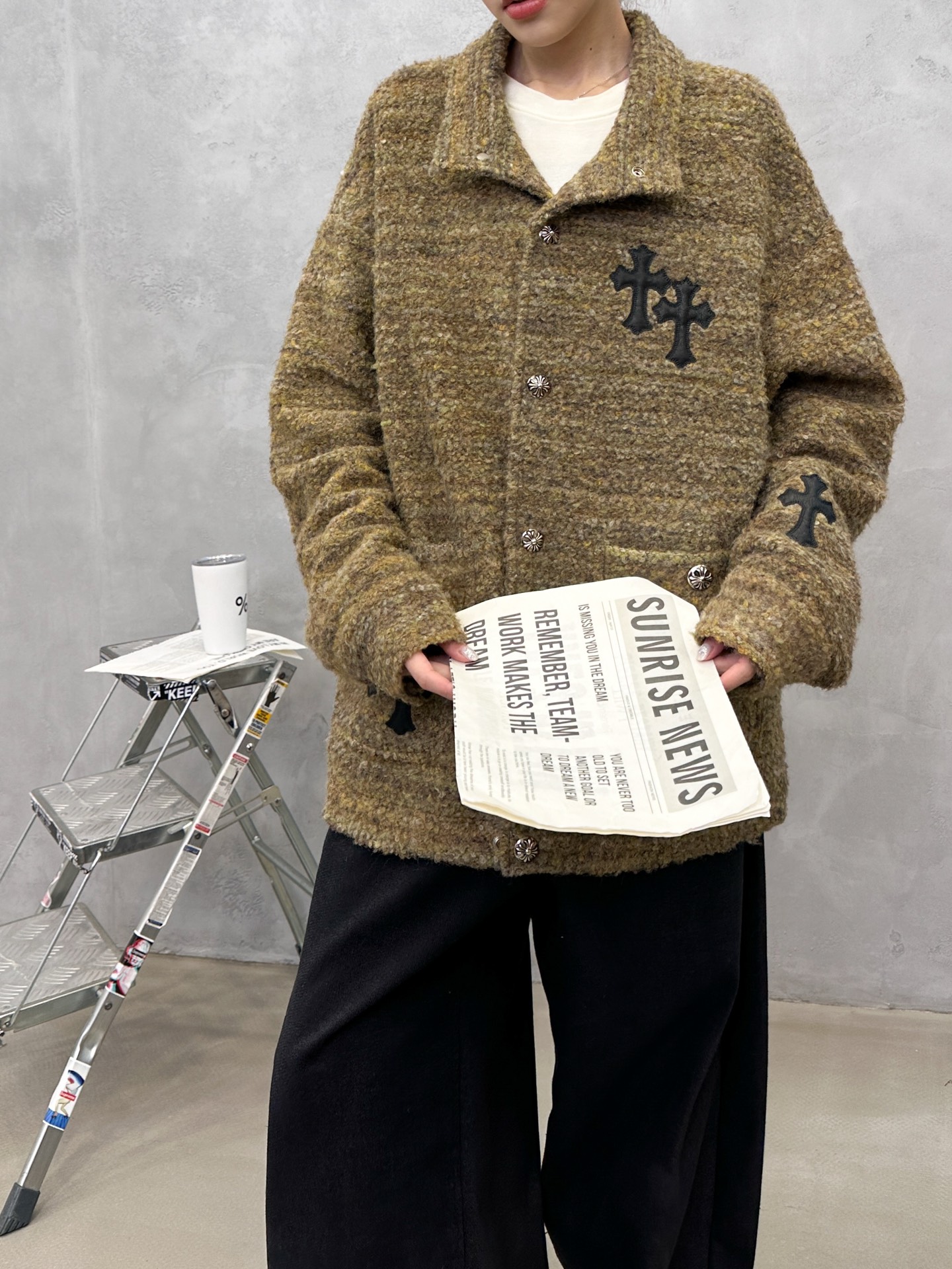 🌾克罗心 ｜ 新款棉服外套，全手工切皮刺绣十字标，进口羊毛混纺面料，提花定织里布，休闲时尚，尺码sml