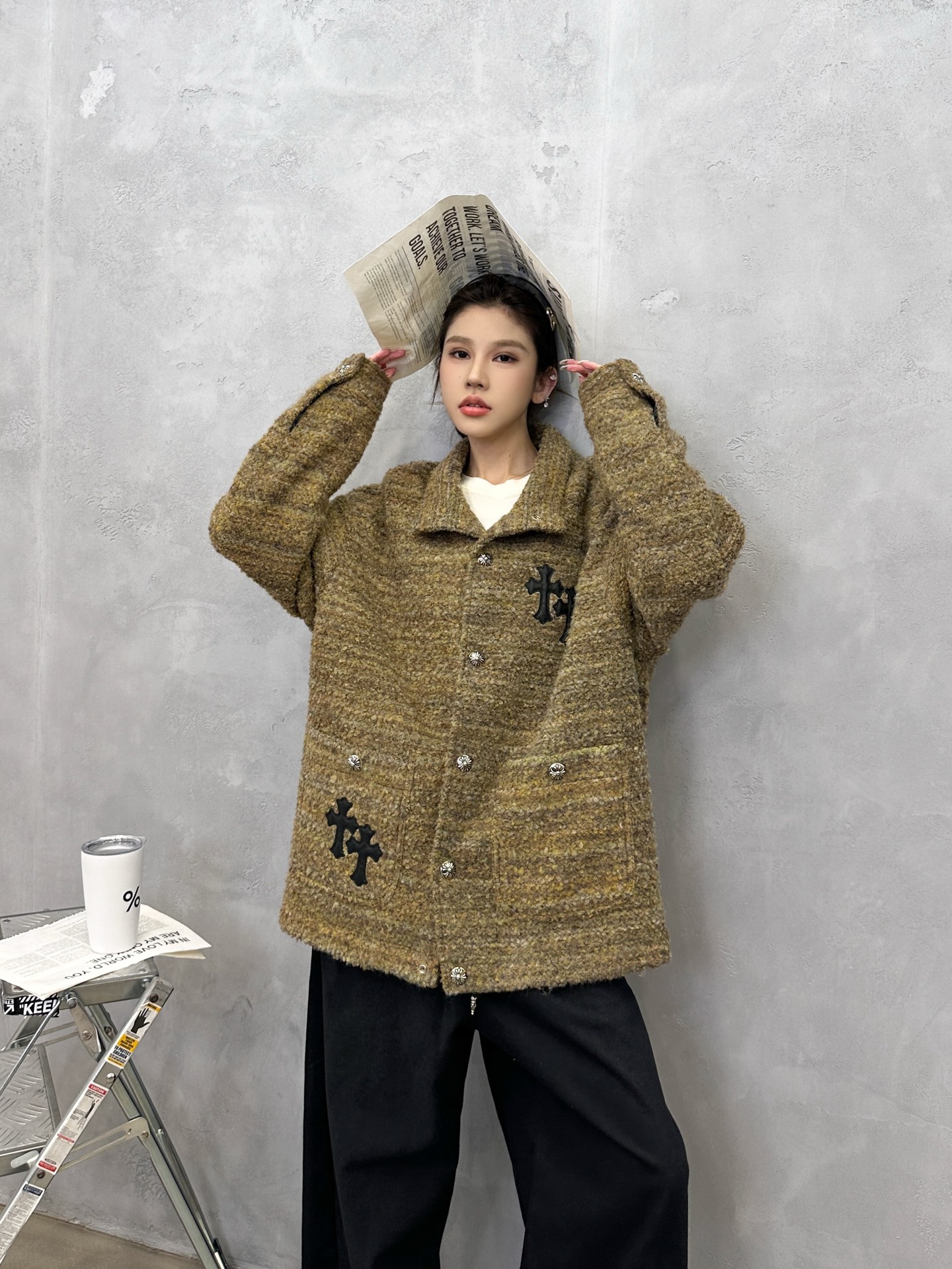 🌾克罗心 ｜ 新款棉服外套，全手工切皮刺绣十字标，进口羊毛混纺面料，提花定织里布，休闲时尚，尺码sml