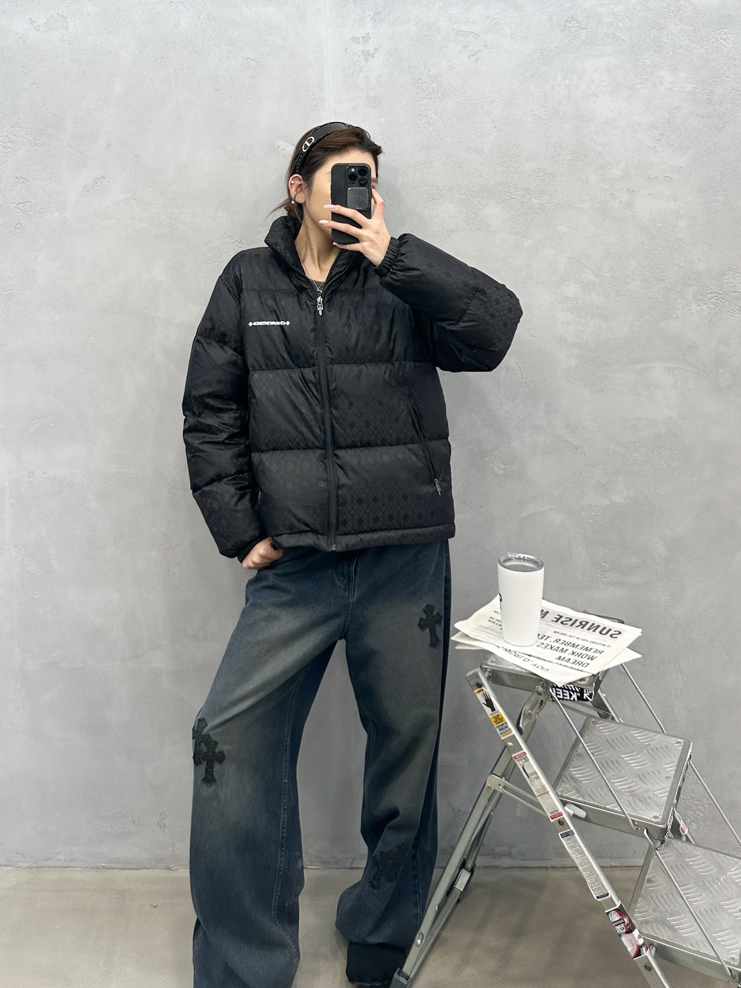 🌾克罗心 ｜ 新款羽绒服，经典印花标，定织品牌提花面料，90%白鹅绒填充，休闲时尚，尺码sml