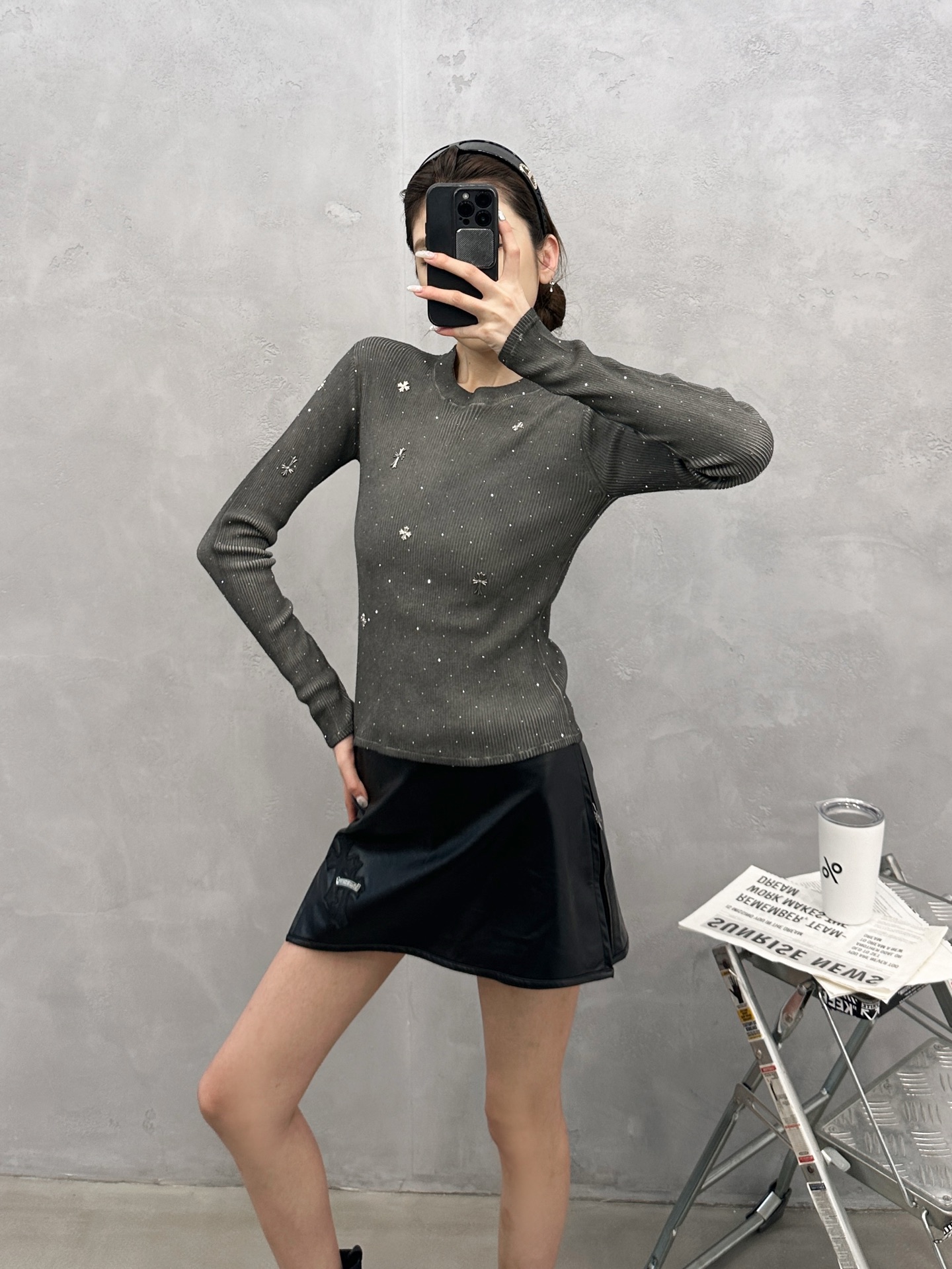 🌾克罗心 ｜ 新款打底毛衣，成衣洗水炒色加全身烫钻重工工艺，休闲时尚，尺码sml