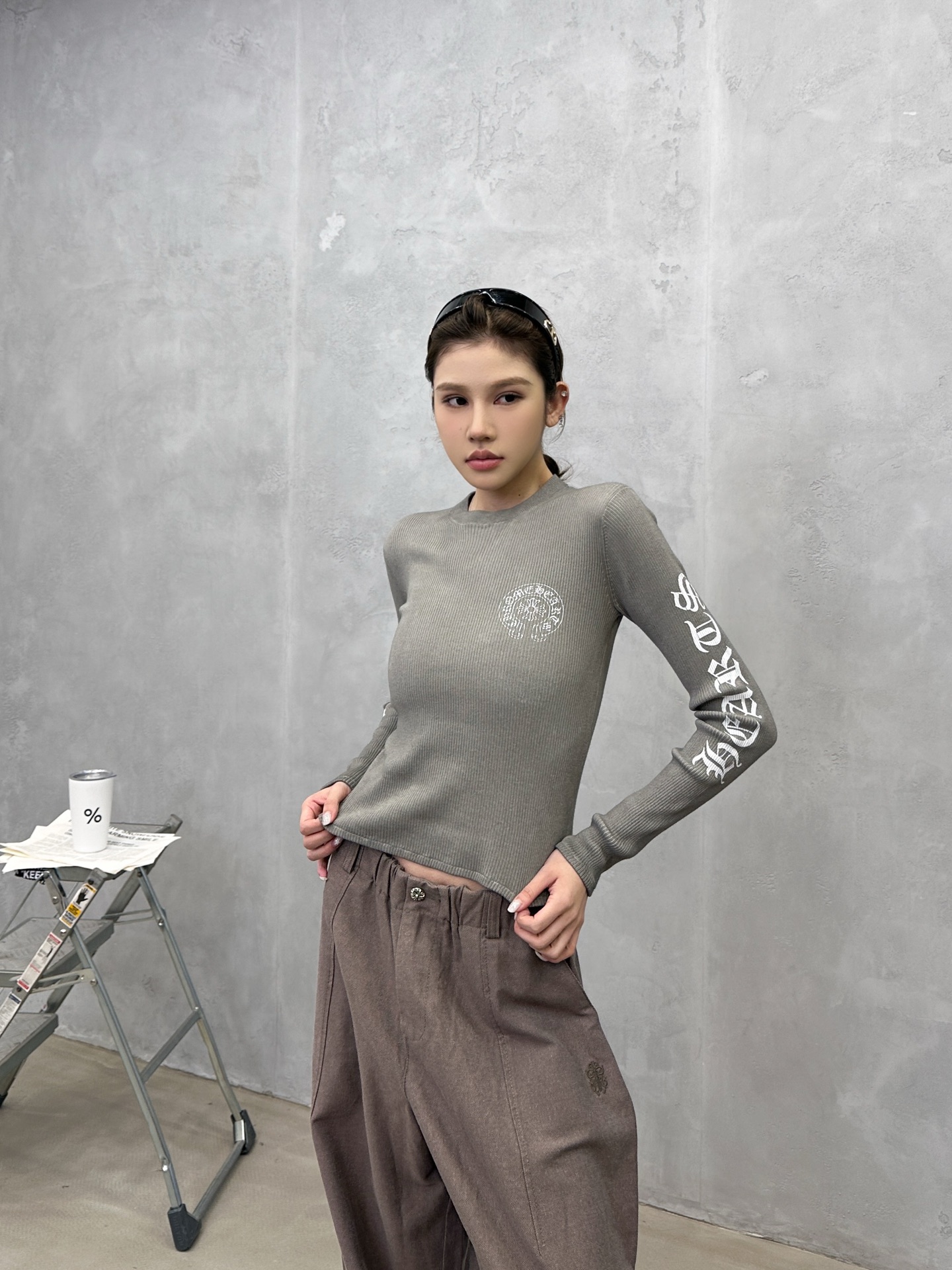 🌾克罗心 ｜ 新款毛织打底上衣，成衣洗水炒色加多处印花工艺，经典毛织长袖打底款式，尺码sml