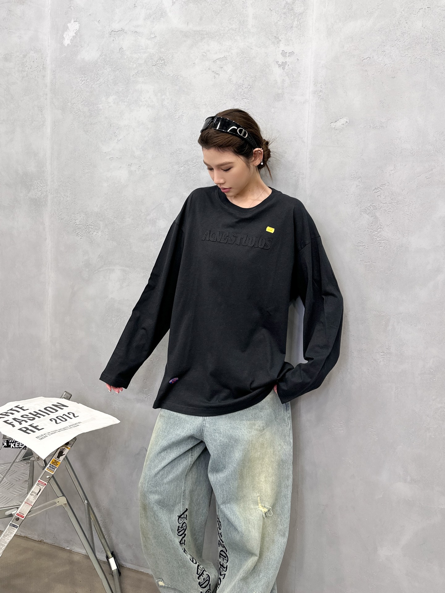 🌾Acne ｜ 新款长袖t，成衣洗水加软工艺加贴布绣印花，男女同款，尺码sml