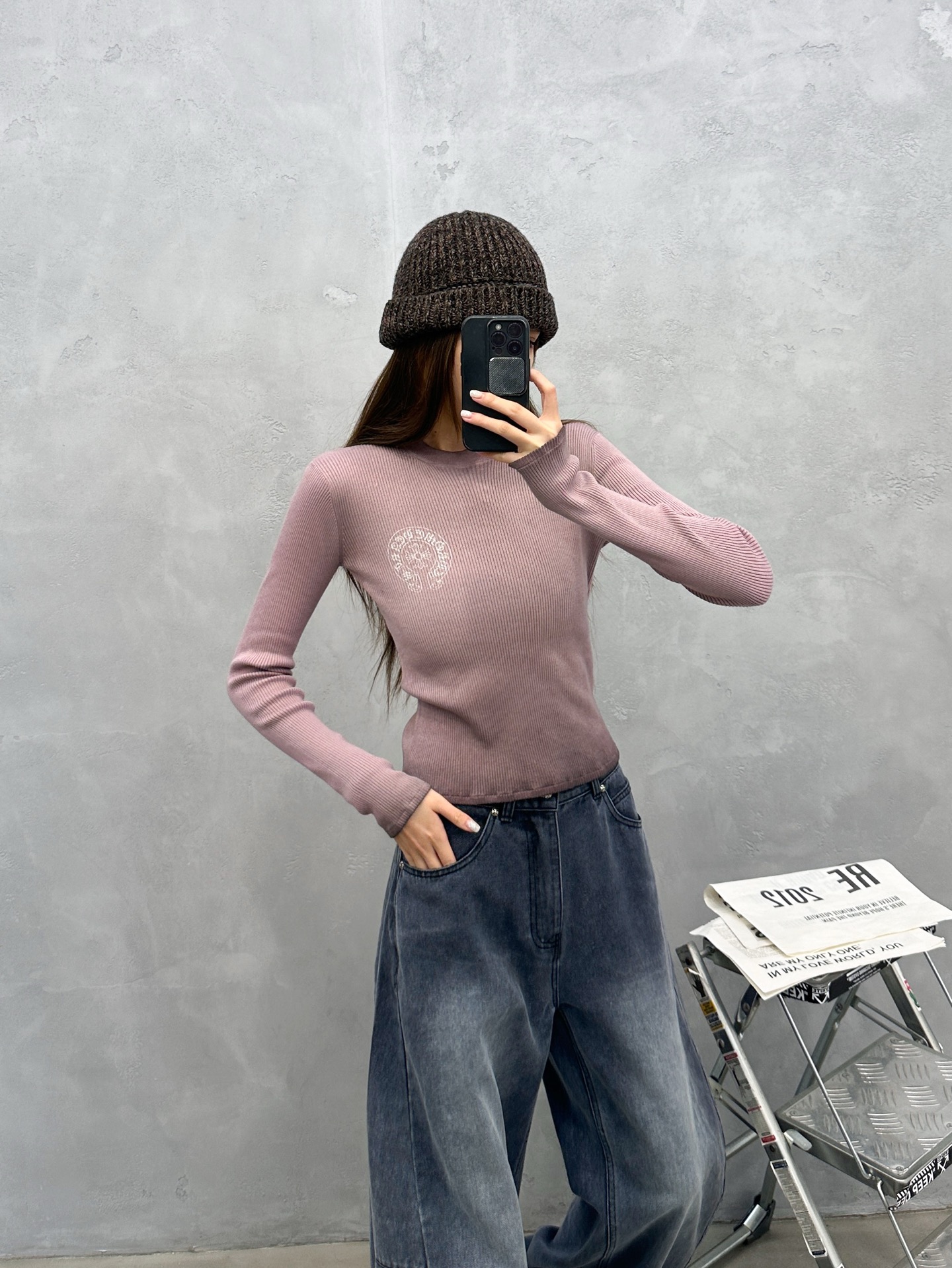 🌾克罗心 ｜ 新款毛织打底，成衣洗水炒色喷色加多处印花工艺，休闲时尚，尺码sml