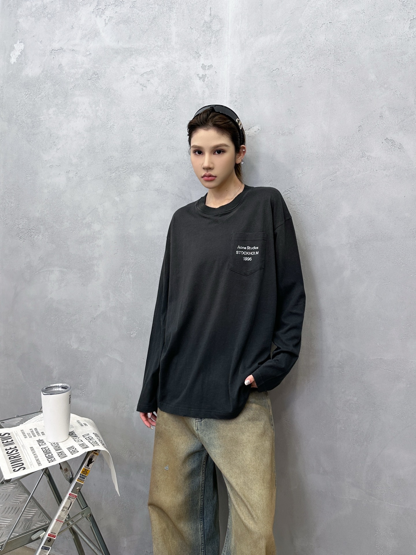 🌾Acne ｜ 新款长袖t，成衣洗水喷色吊磨工艺加印花，日本进口亚麻棉面料，男女同款，尺码sml