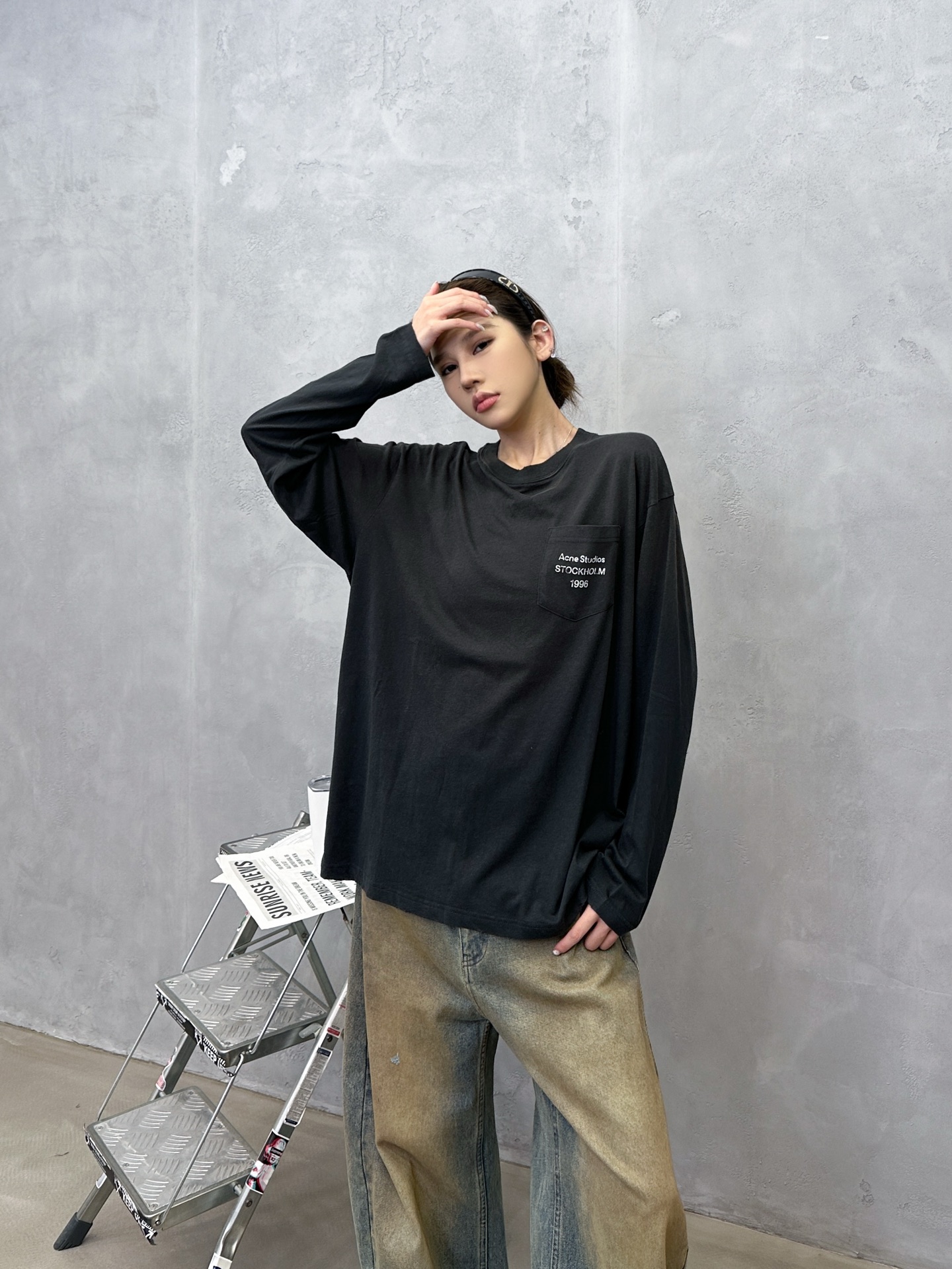 🌾Acne ｜ 新款长袖t，成衣洗水喷色吊磨工艺加印花，日本进口亚麻棉面料，男女同款，尺码sml