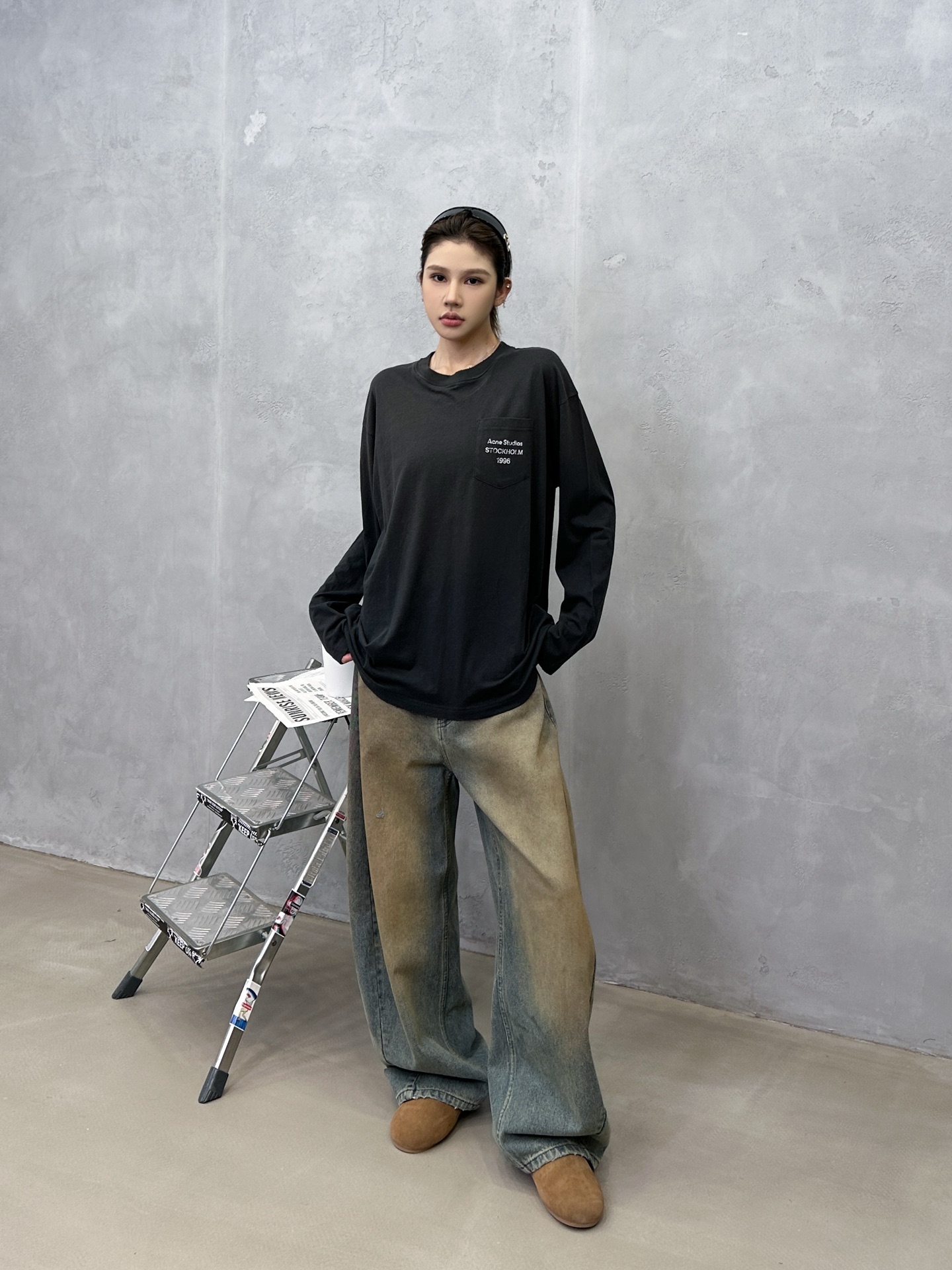 🌾Acne ｜ 新款长袖t，成衣洗水喷色吊磨工艺加印花，日本进口亚麻棉面料，男女同款，尺码sml