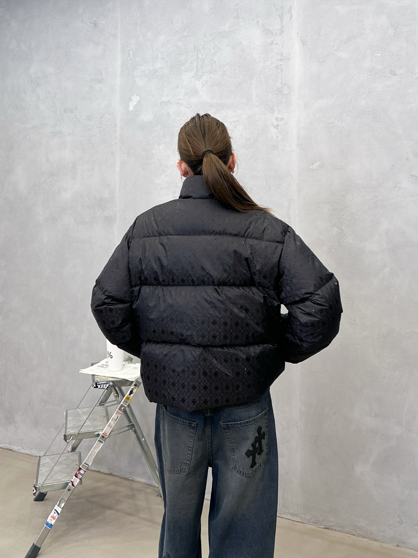 🌾克罗心 ｜ 新款羽绒服，品牌经典提花面料加全身成衣烫钻工艺，90白鹅绒填充，尺码sml