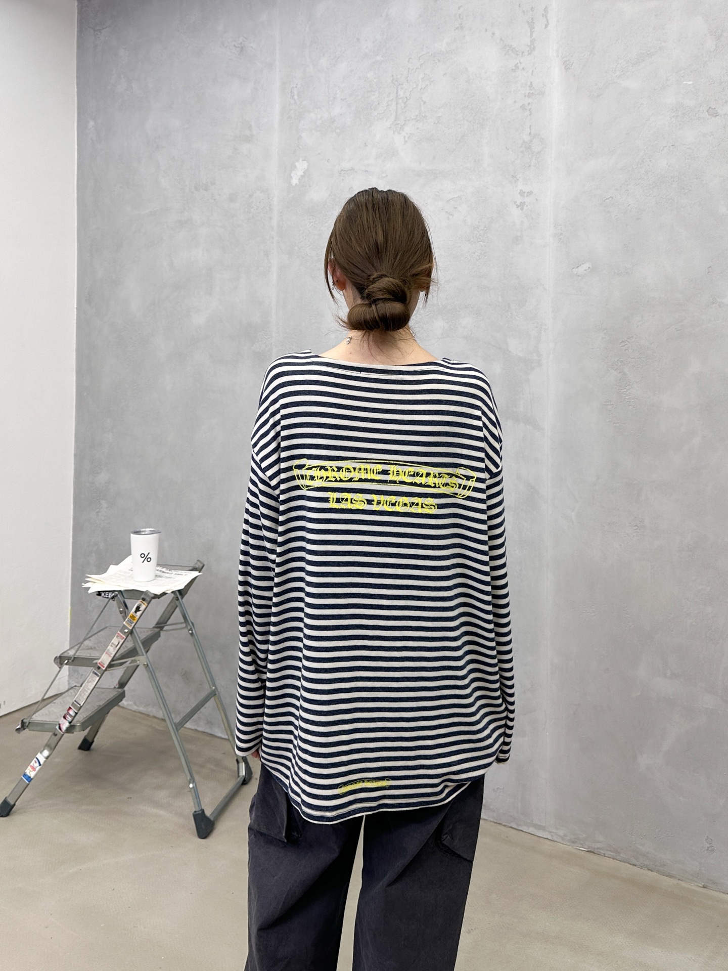 🌾克罗心 ｜ 新款长袖t，成衣洗水多处印花工艺，散口剪边做工，人棉混纺条纹面料，休闲时尚，尺码sml