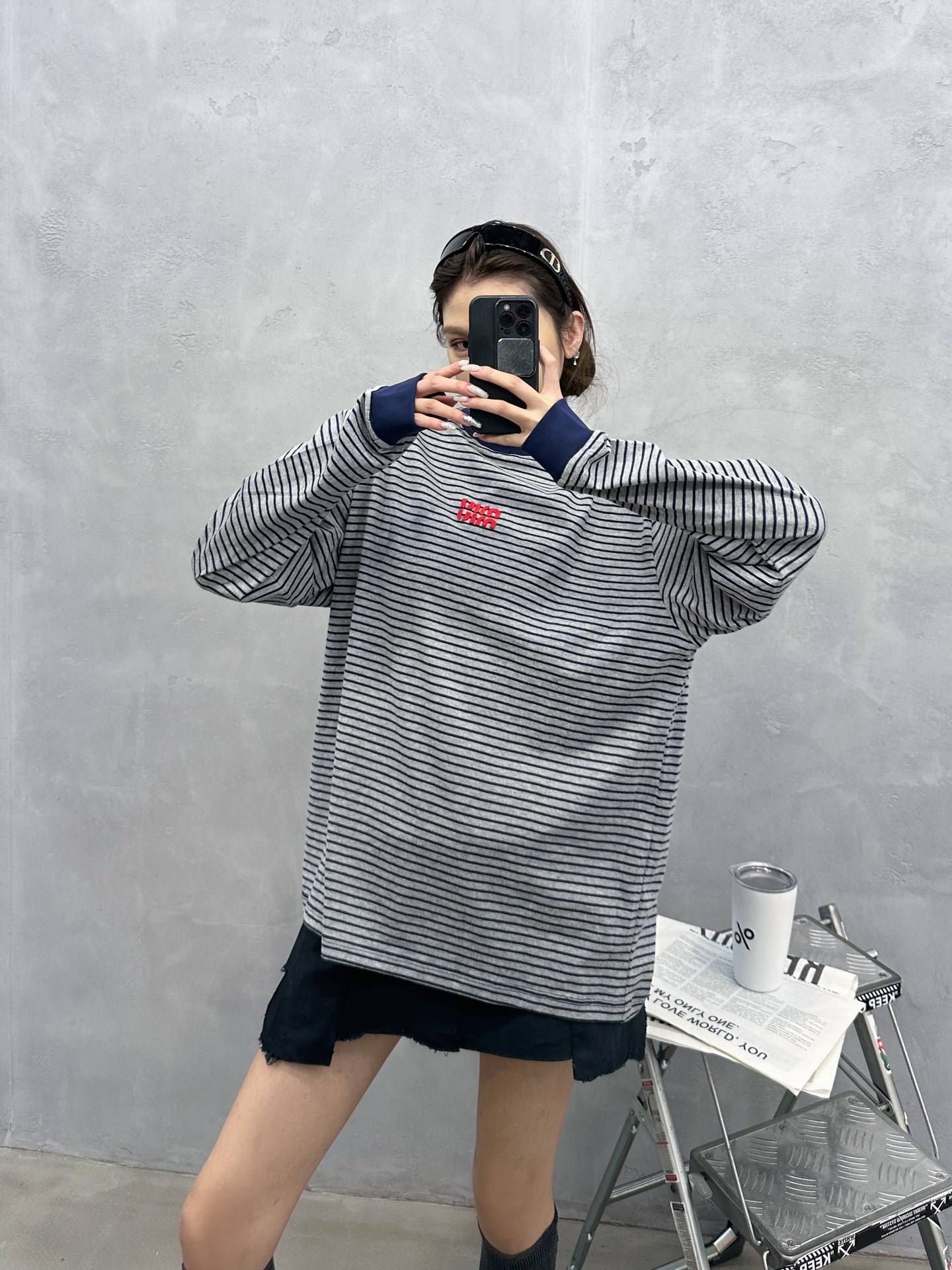 🌾miu ｜ 新款长袖t，成衣洗水工艺加经典贴布绣标，全棉条纹面料，休闲时尚，尺码sml