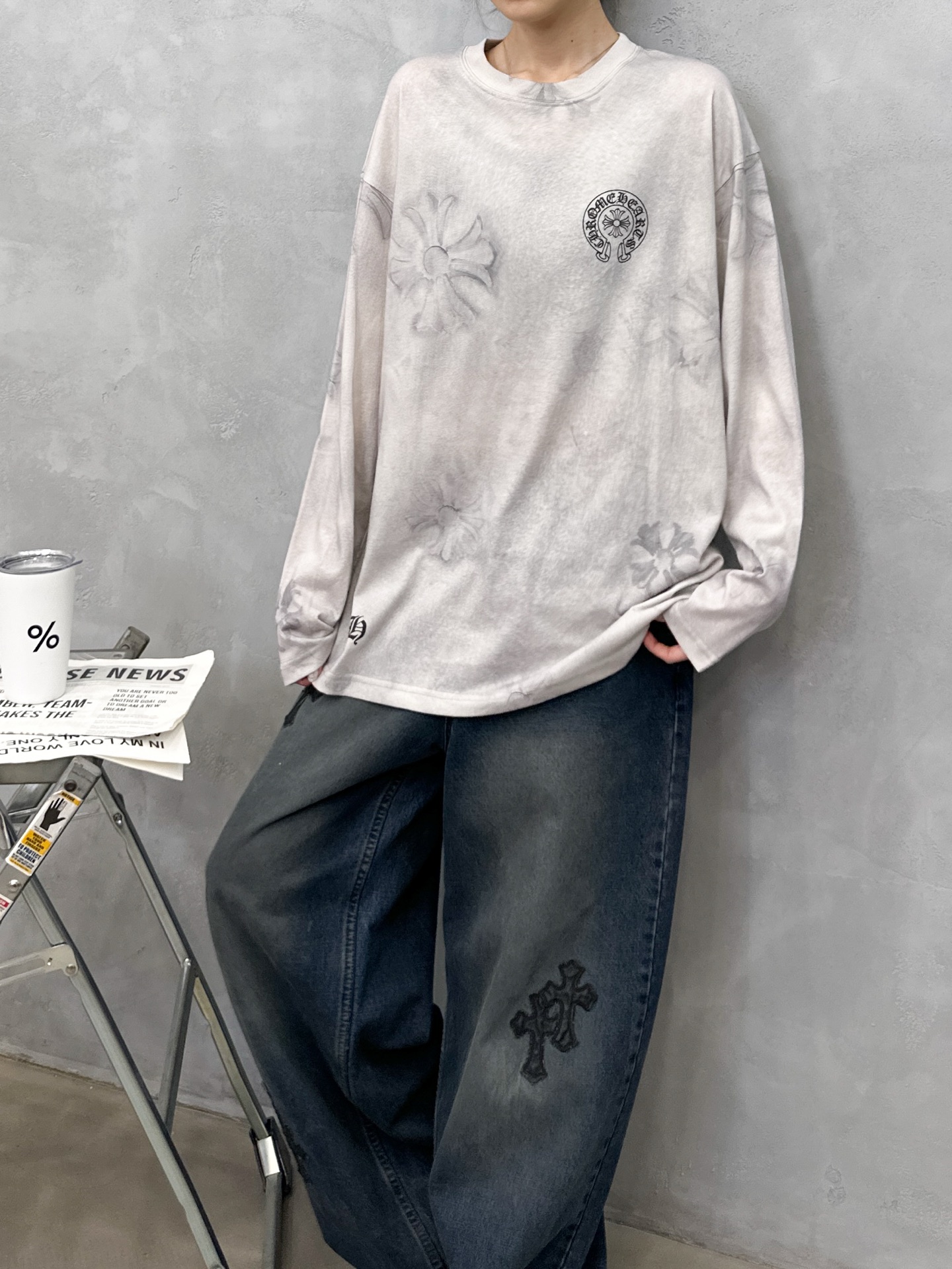 🌾克罗心 ｜ 新款长袖t，成衣洗水坯布印花叠加成衣印花工艺，男女同款，尺码sml