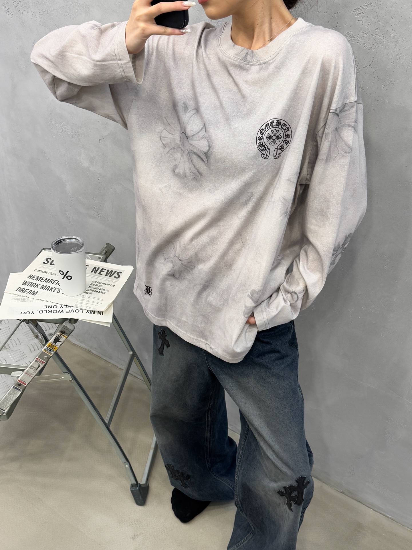 🌾克罗心 ｜ 新款长袖t，成衣洗水坯布印花叠加成衣印花工艺，男女同款，尺码sml