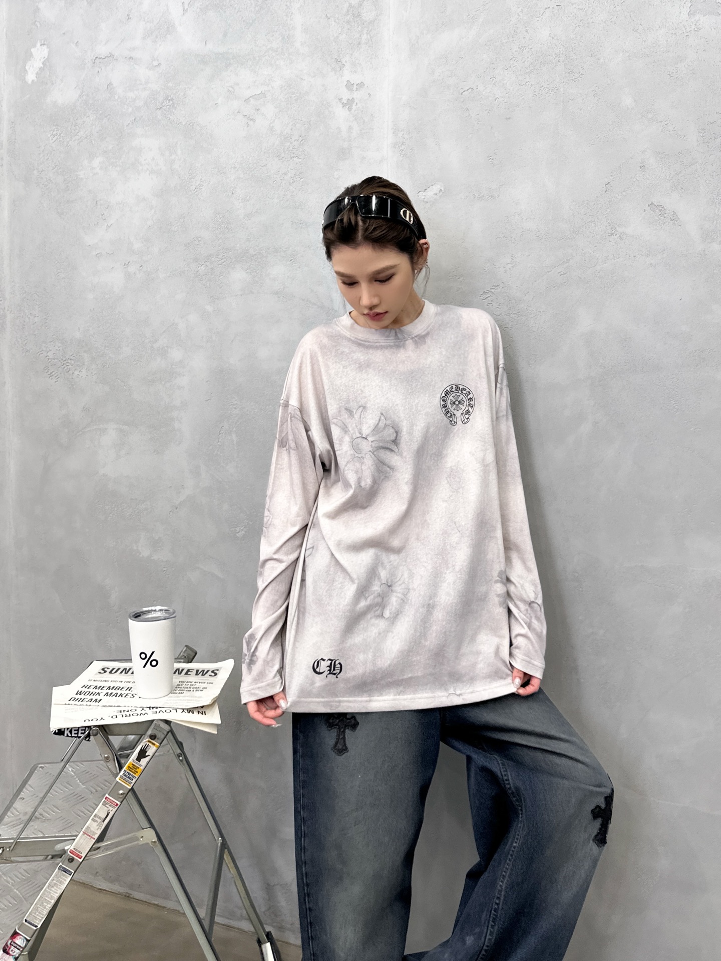 🌾克罗心 ｜ 新款长袖t，成衣洗水坯布印花叠加成衣印花工艺，男女同款，尺码sml