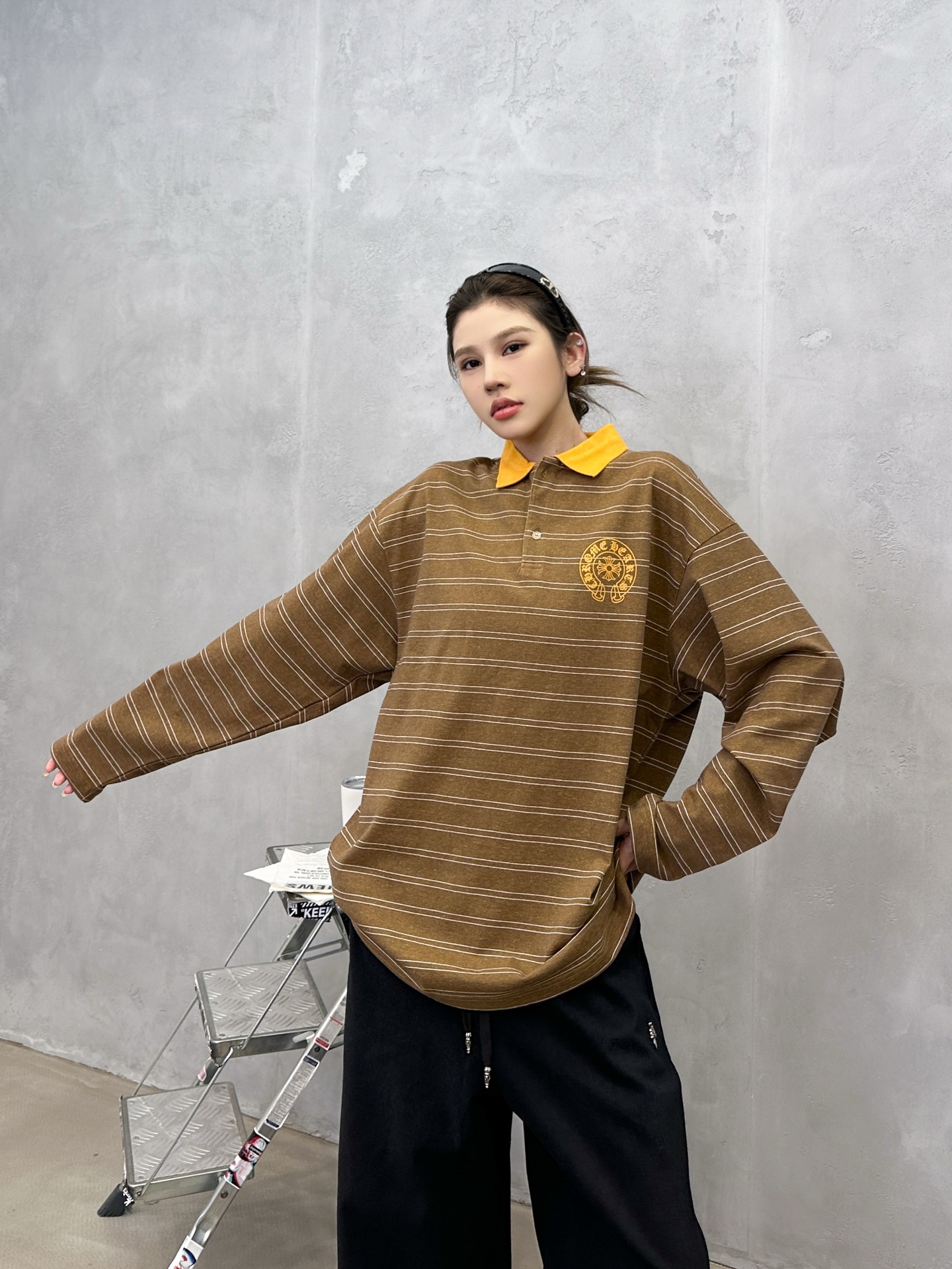 🌾克罗心 ｜ 新款长袖t，成衣洗水加软工艺，多处印花条纹面料polo款式，男女同款，尺码sml