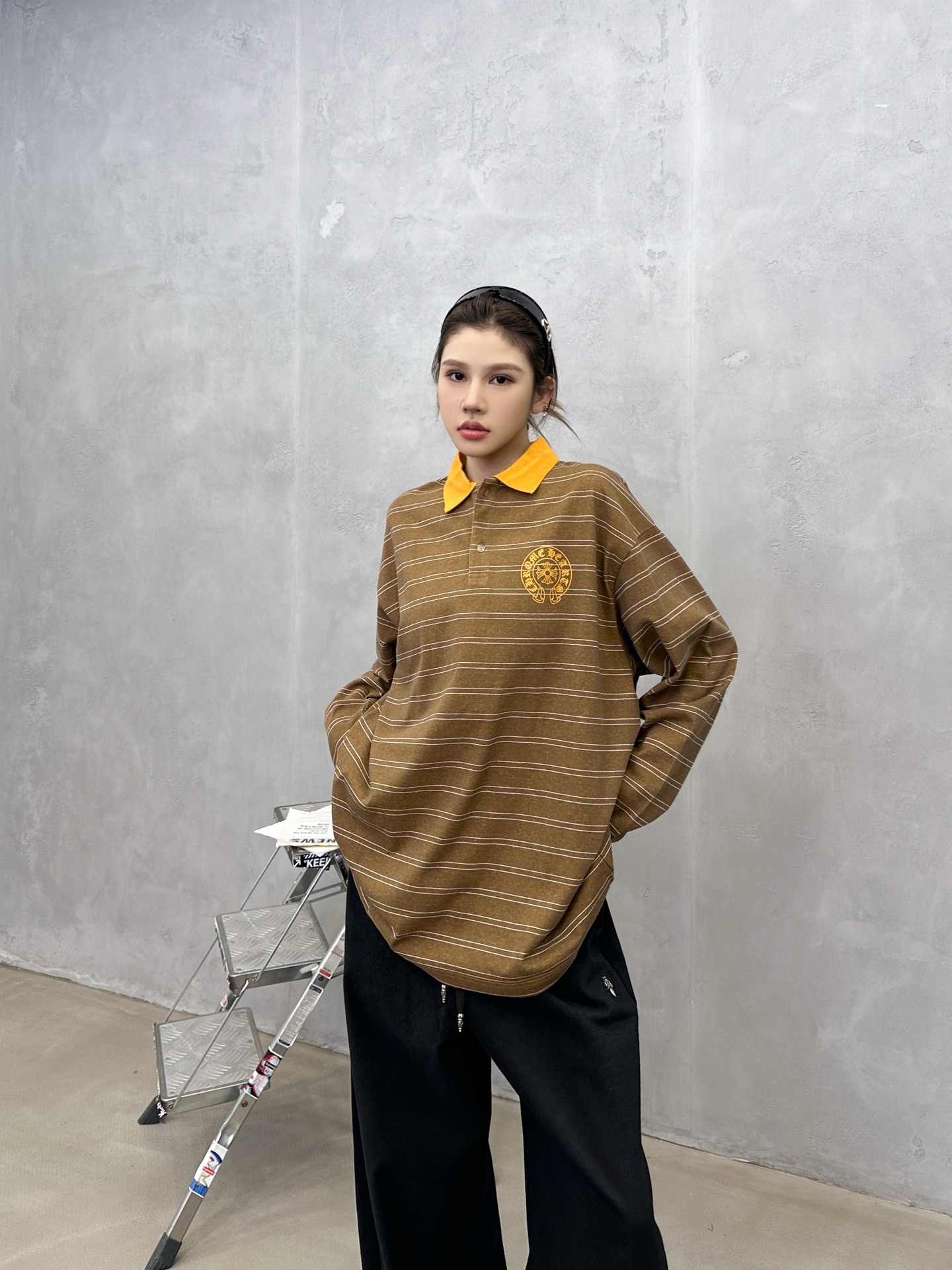 🌾克罗心 ｜ 新款长袖t，成衣洗水加软工艺，多处印花条纹面料polo款式，男女同款，尺码sml