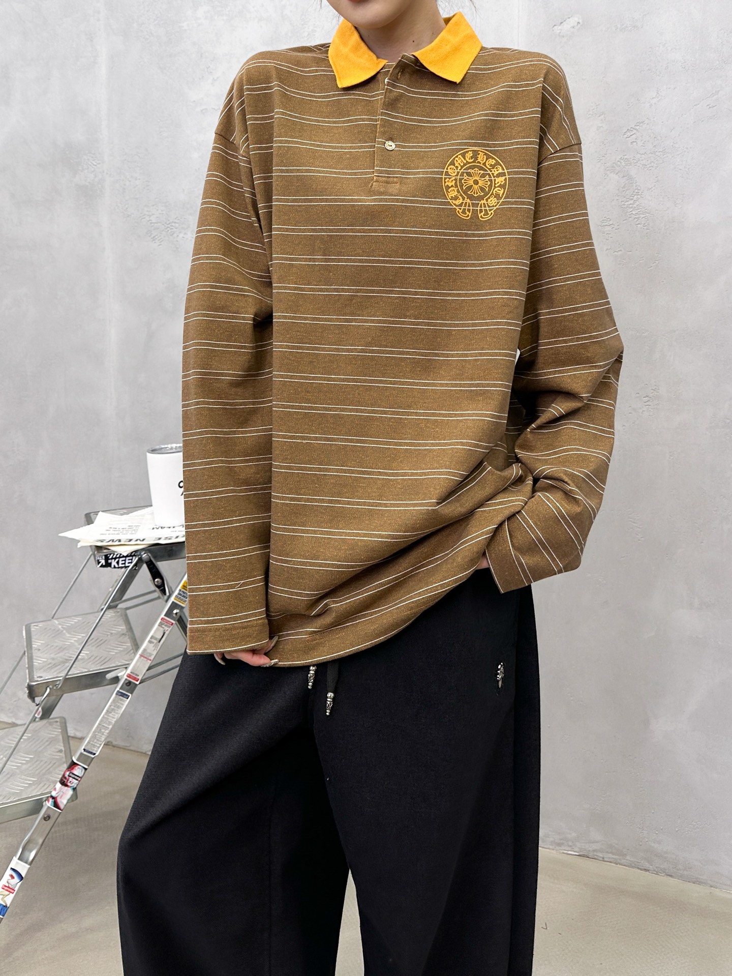 🌾克罗心 ｜ 新款长袖t，成衣洗水加软工艺，多处印花条纹面料polo款式，男女同款，尺码sml