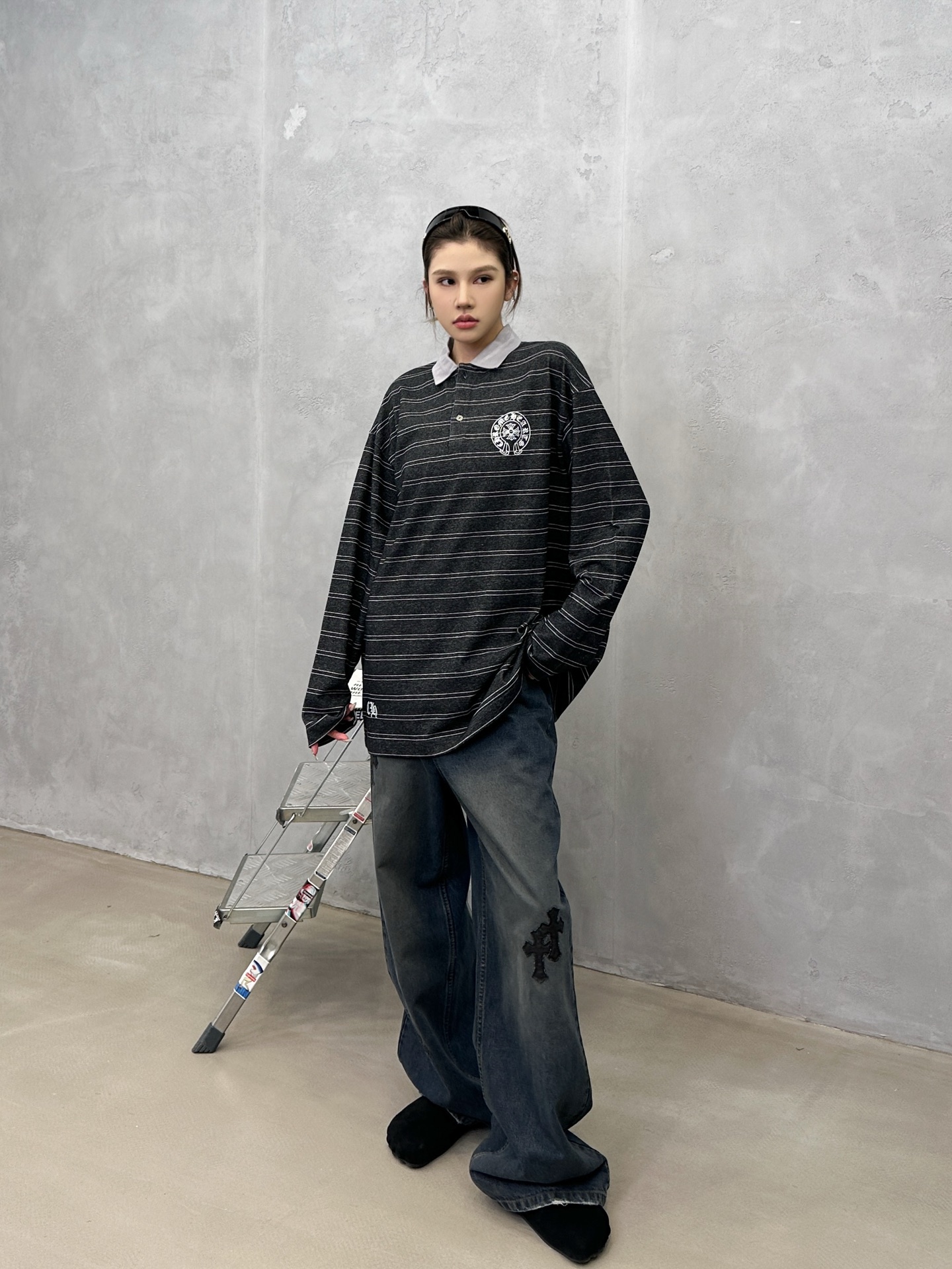 🌾克罗心 ｜ 新款长袖t，成衣洗水加软工艺，多处印花条纹面料polo款式，男女同款，尺码sml