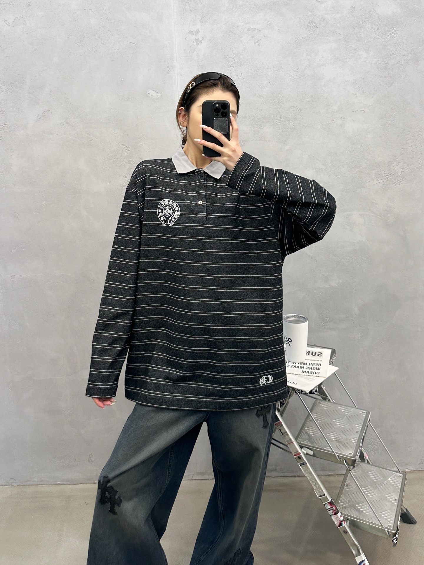 🌾克罗心 ｜ 新款长袖t，成衣洗水加软工艺，多处印花条纹面料polo款式，男女同款，尺码sml