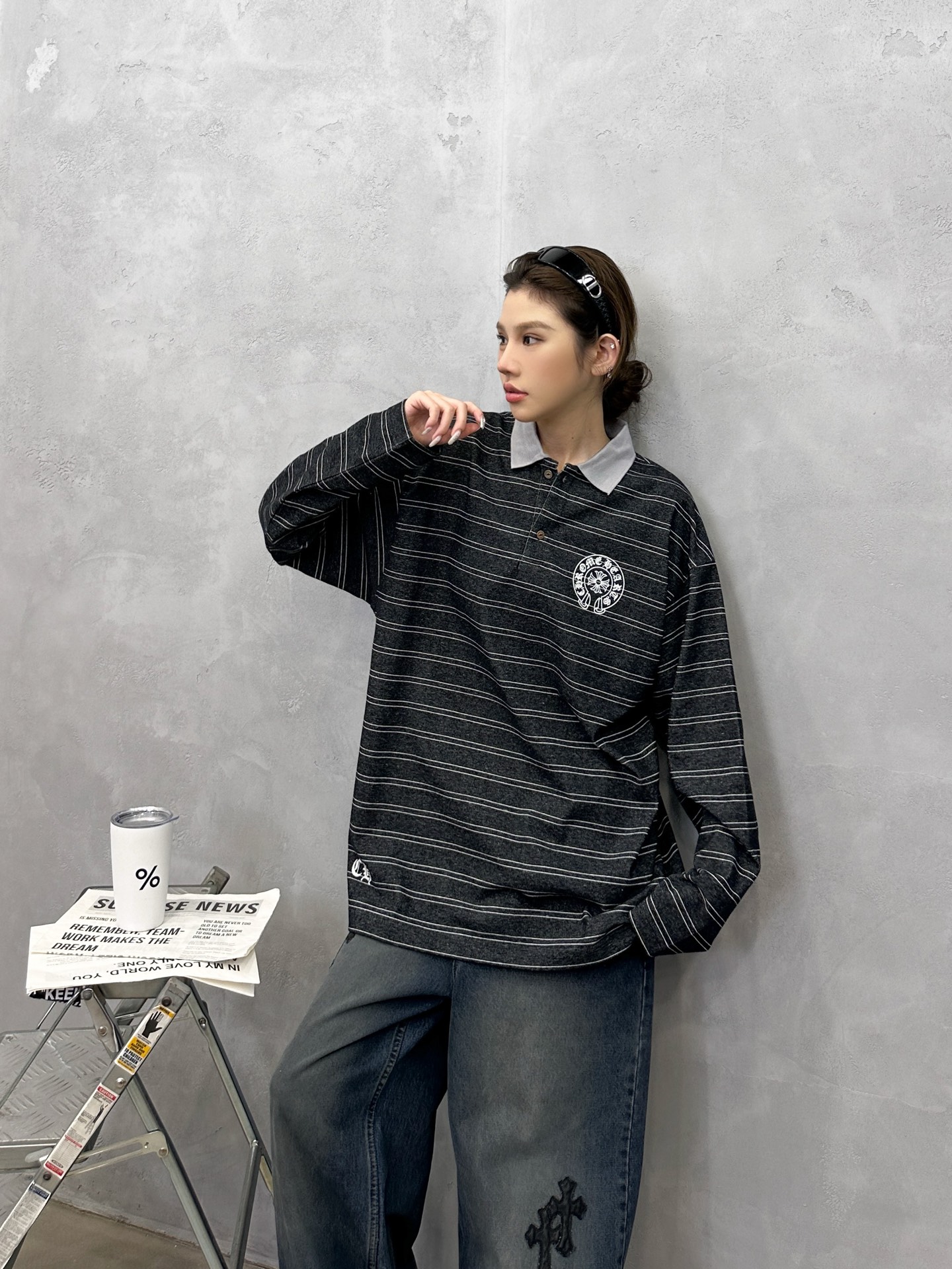 🌾克罗心 ｜ 新款长袖t，成衣洗水加软工艺，多处印花条纹面料polo款式，男女同款，尺码sml