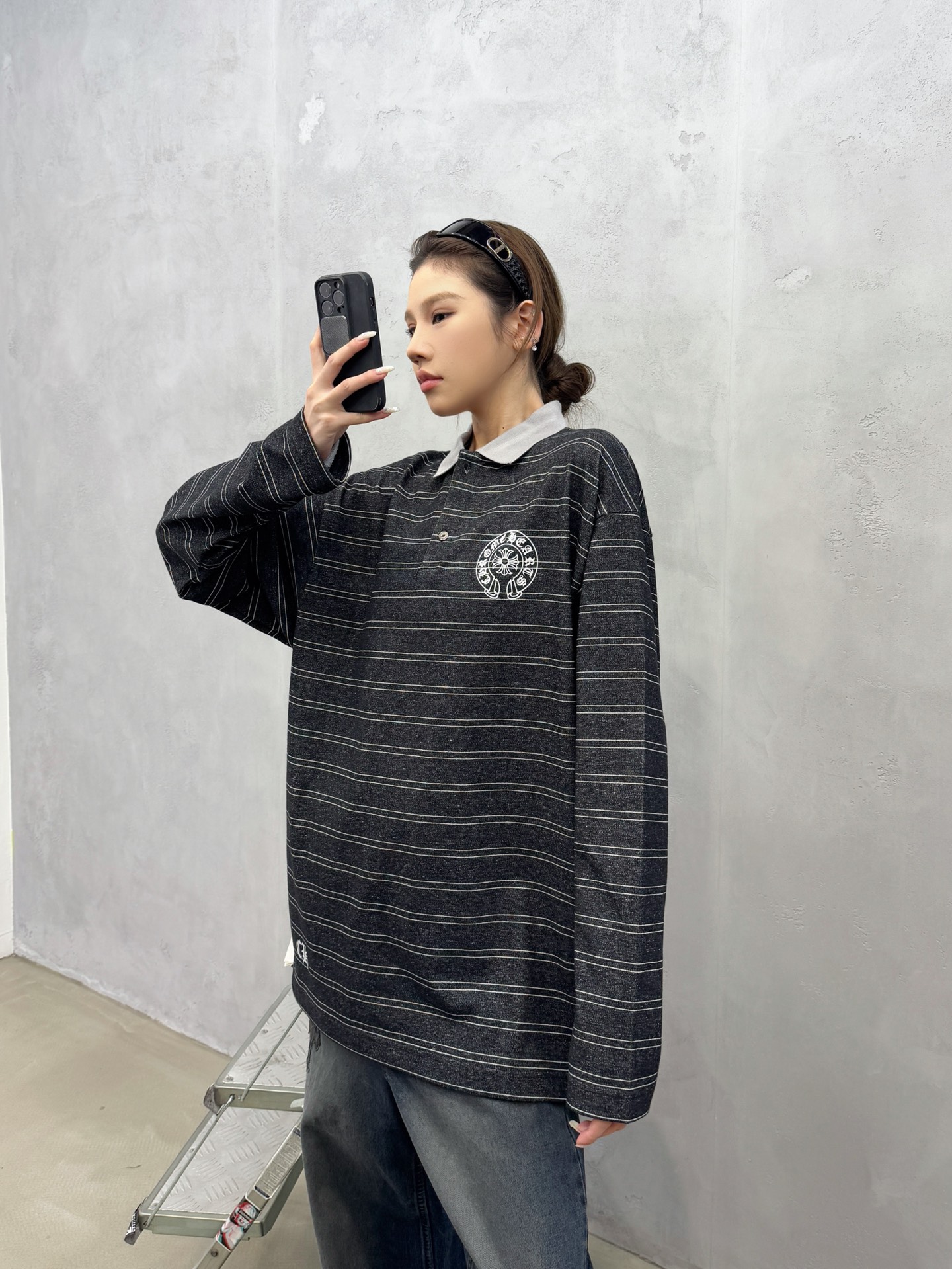 🌾克罗心 ｜ 新款长袖t，成衣洗水加软工艺，多处印花条纹面料polo款式，男女同款，尺码sml