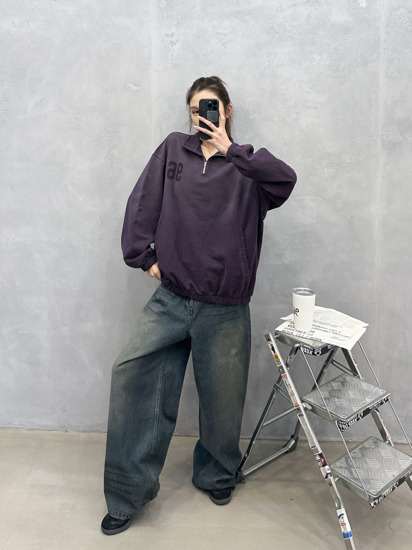 🌾Acne ｜ 新款卫衣，成衣洗水印花吊磨工艺，拉链领口套头版型，男女同款，尺码sml