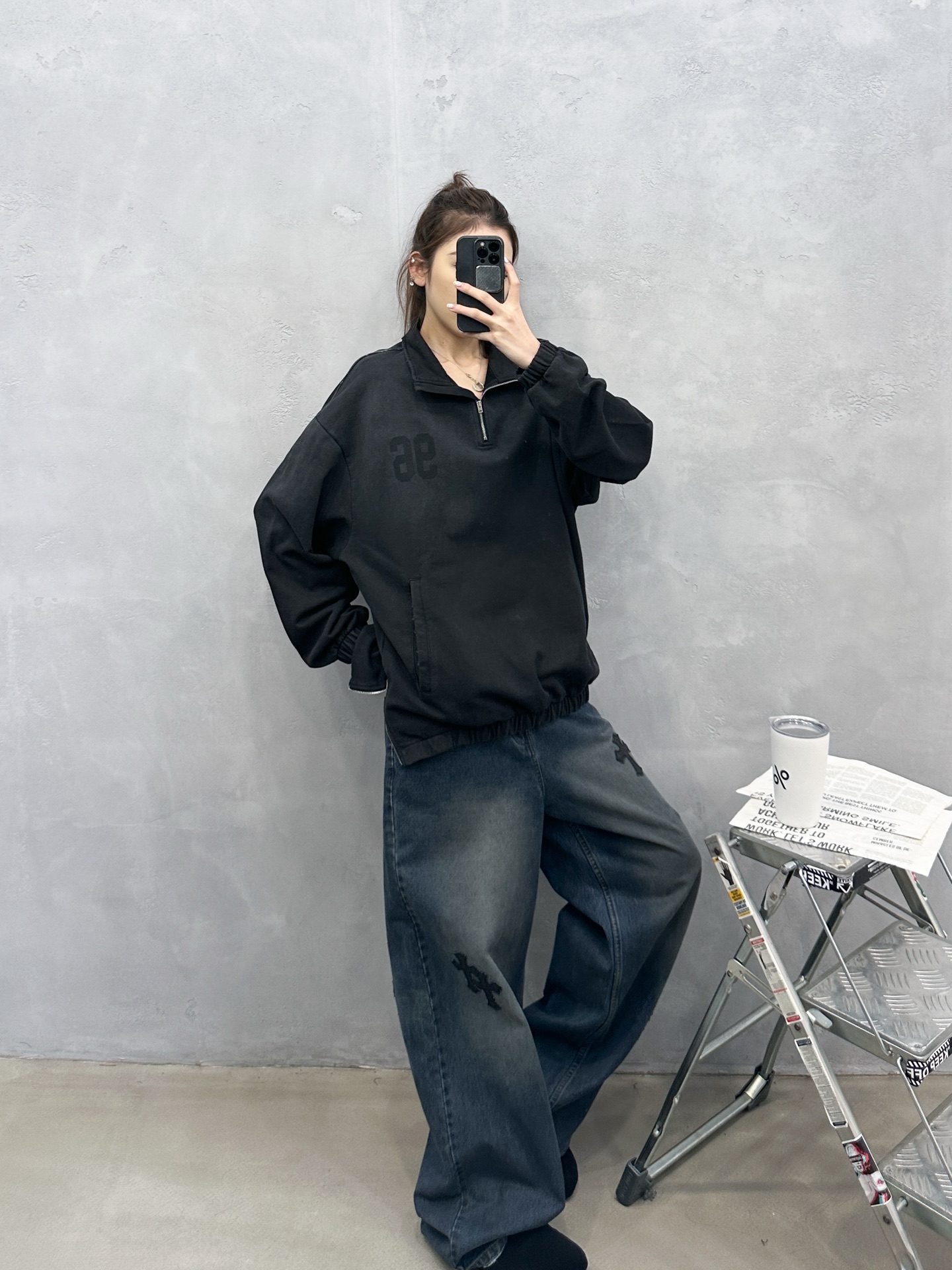 🌾Acne ｜ 新款卫衣，成衣洗水印花吊磨工艺，拉链领口套头版型，男女同款，尺码sml