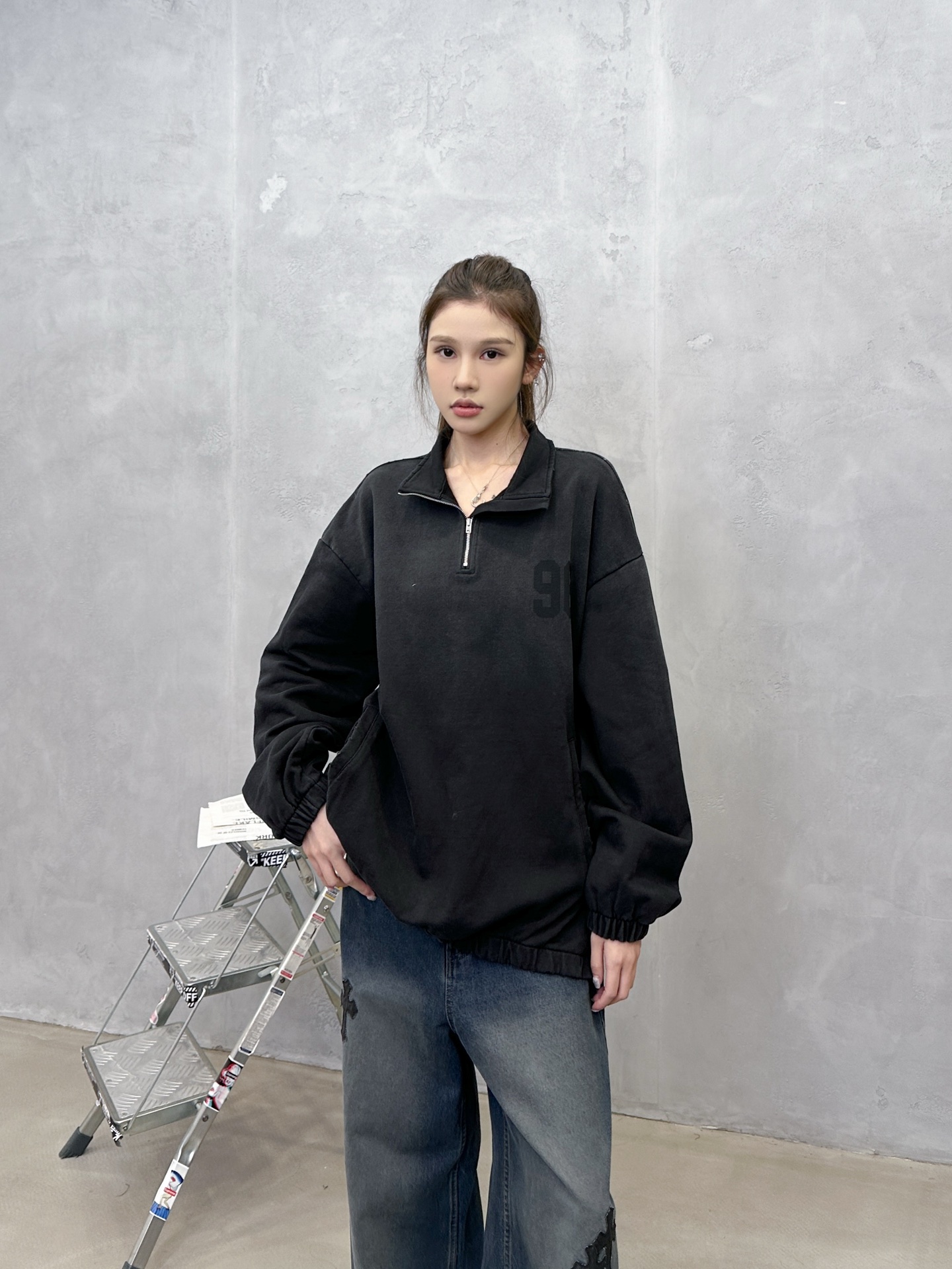 🌾Acne ｜ 新款卫衣，成衣洗水印花吊磨工艺，拉链领口套头版型，男女同款，尺码sml