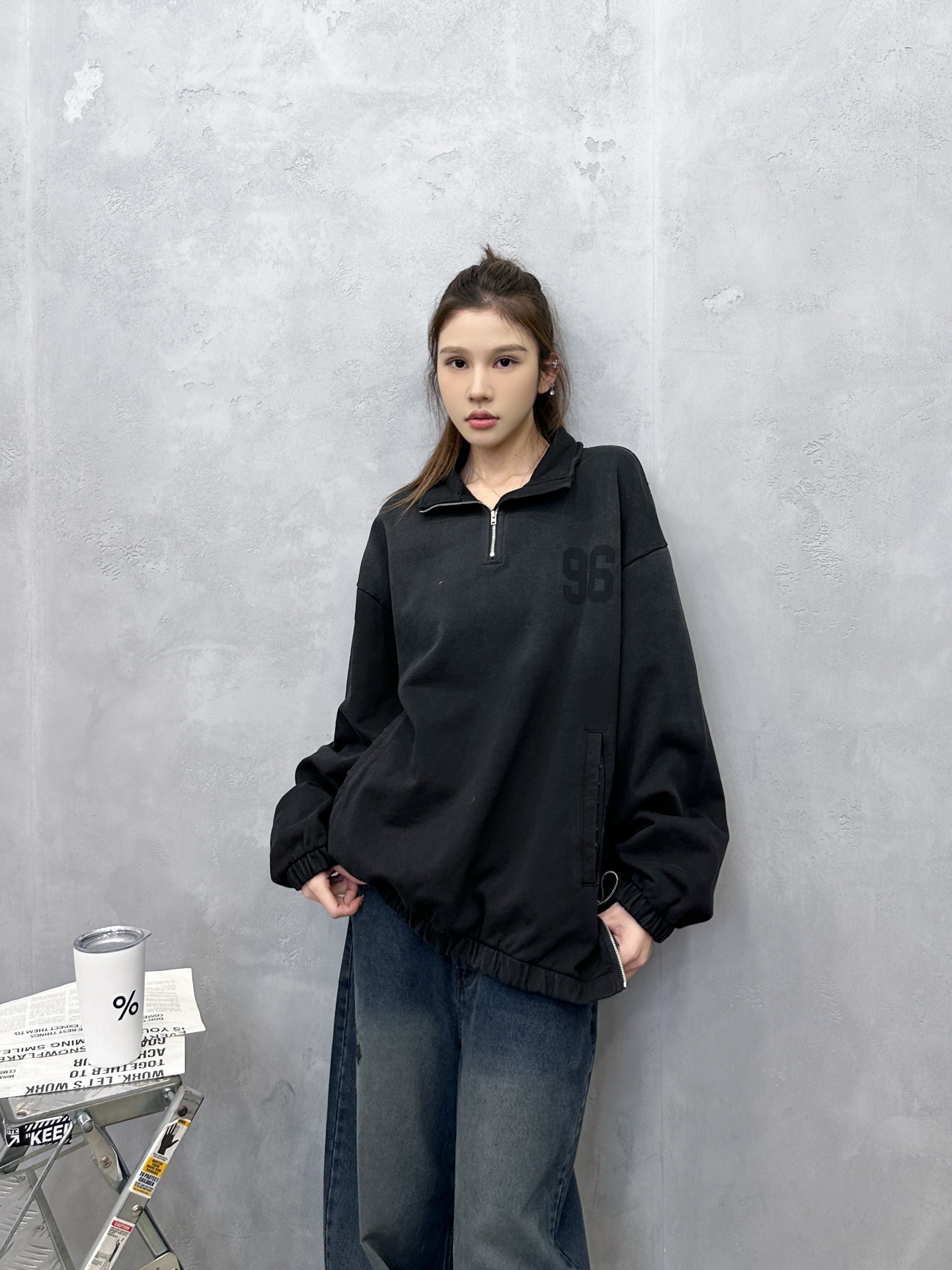 🌾Acne ｜ 新款卫衣，成衣洗水印花吊磨工艺，拉链领口套头版型，男女同款，尺码sml