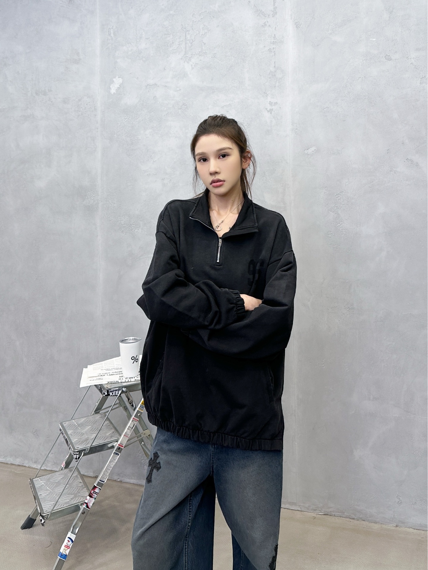 🌾Acne ｜ 新款卫衣，成衣洗水印花吊磨工艺，拉链领口套头版型，男女同款，尺码sml