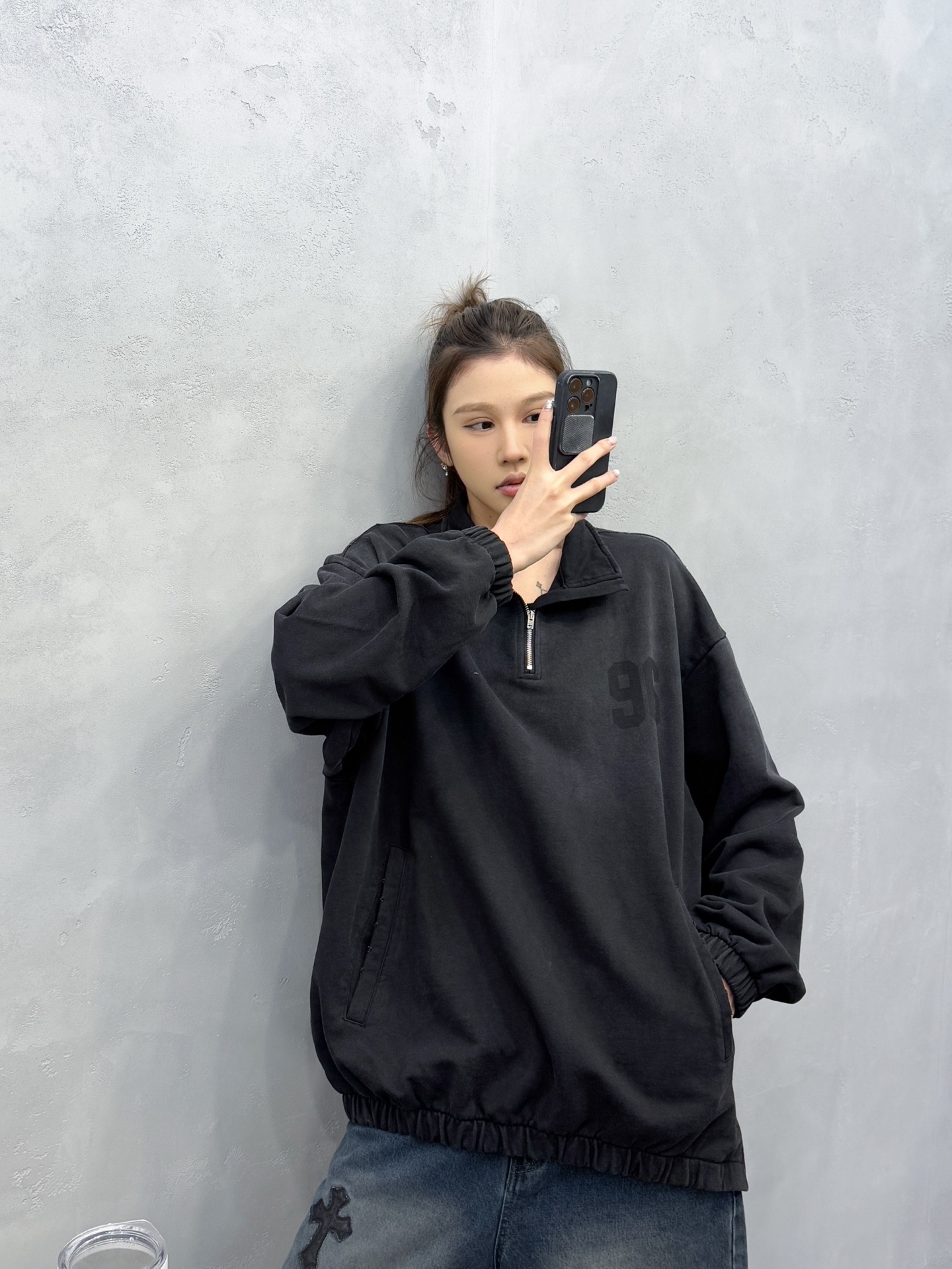 🌾Acne ｜ 新款卫衣，成衣洗水印花吊磨工艺，拉链领口套头版型，男女同款，尺码sml