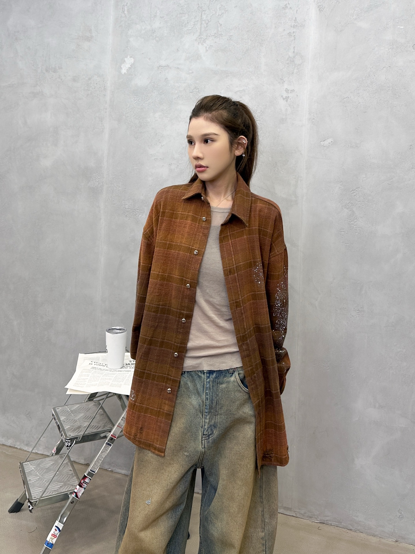 🌾克罗心 ｜ 新款格子衬衣，成衣洗水喷色吊磨工艺加成衣烫钻，全棉格子面料，男女同款，尺码sml