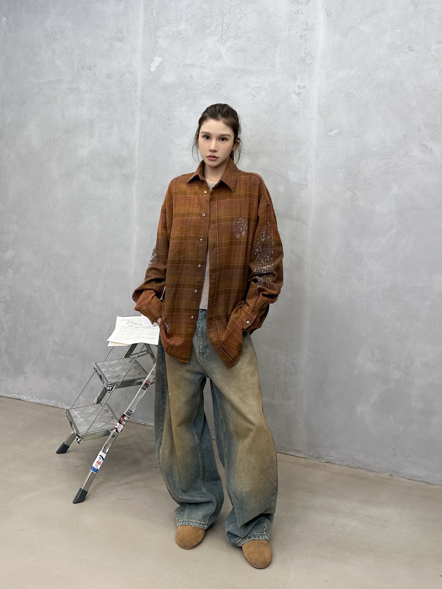 🌾克罗心 ｜ 新款格子衬衣，成衣洗水喷色吊磨工艺加成衣烫钻，全棉格子面料，男女同款，尺码sml