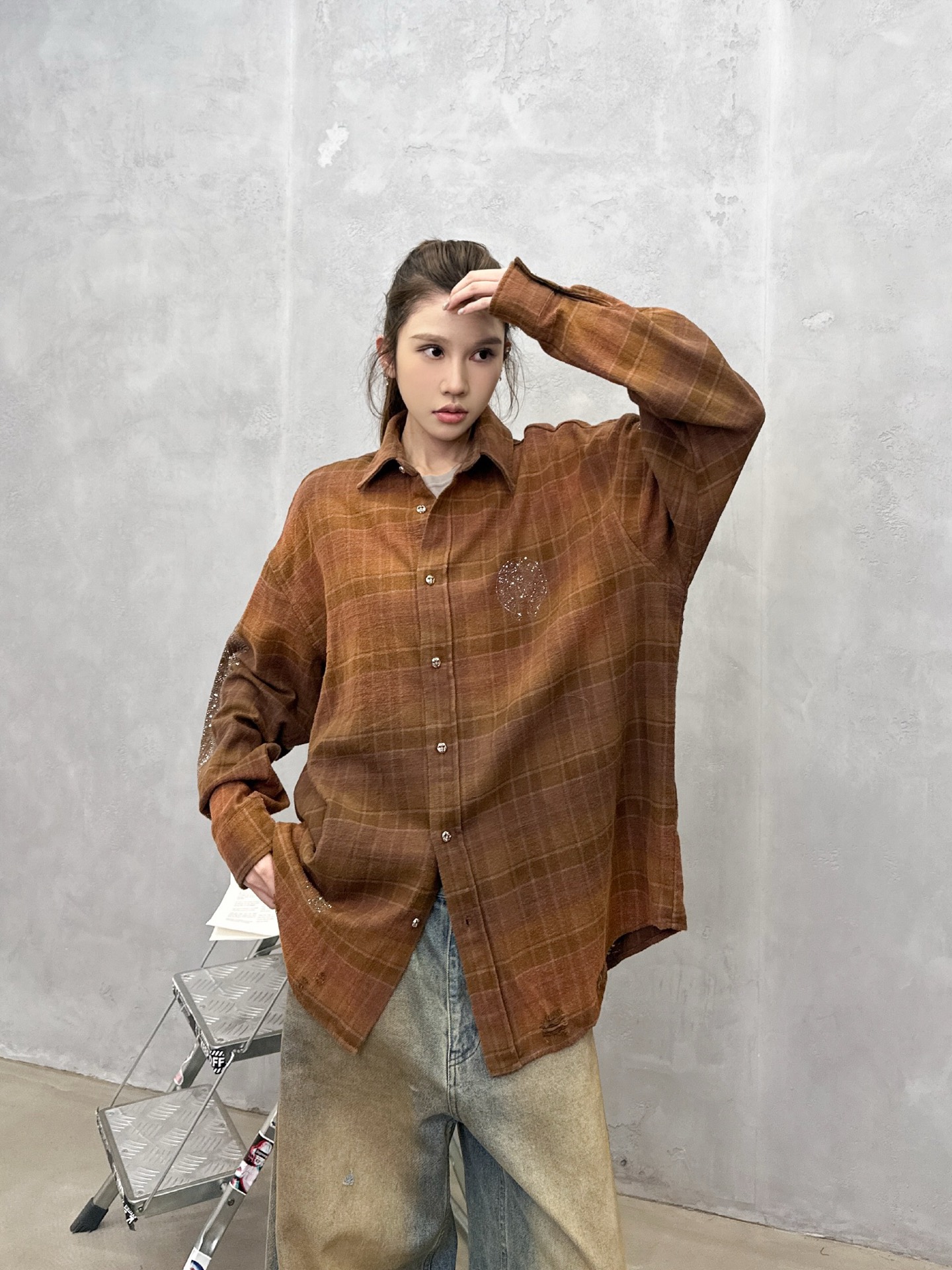 🌾克罗心 ｜ 新款格子衬衣，成衣洗水喷色吊磨工艺加成衣烫钻，全棉格子面料，男女同款，尺码sml