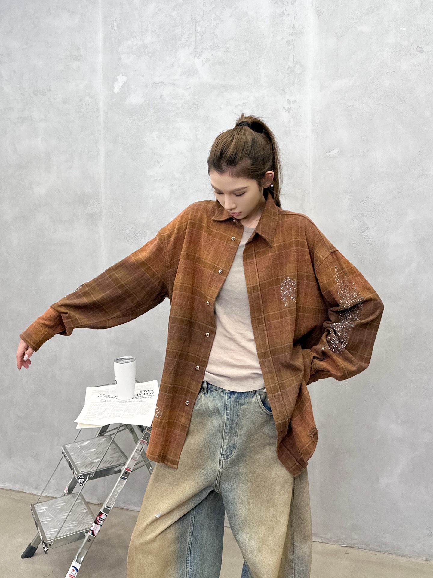 🌾克罗心 ｜ 新款格子衬衣，成衣洗水喷色吊磨工艺加成衣烫钻，全棉格子面料，男女同款，尺码sml