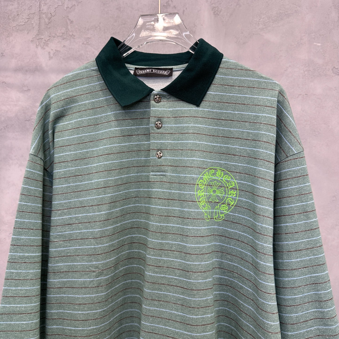 💰克罗心 ｜ 新款长袖t，成衣洗水印花工艺，polo款式设计，特殊条纹面料，男女同款，尺码sml