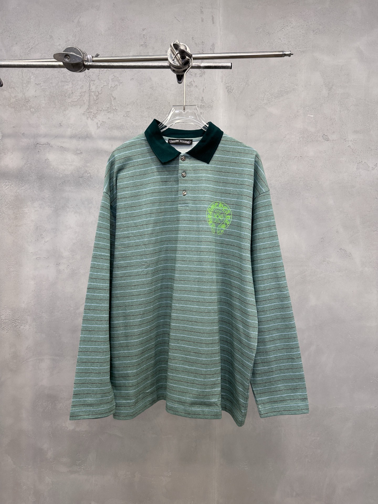 💰克罗心 ｜ 新款长袖t，成衣洗水印花工艺，polo款式设计，特殊条纹面料，男女同款，尺码sml