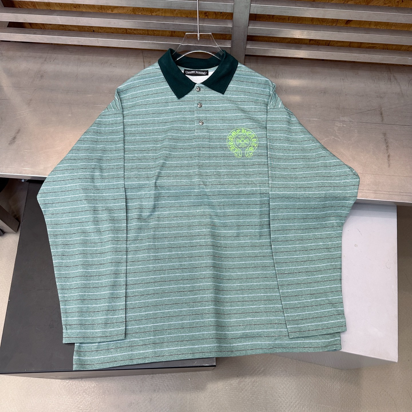 💰克罗心 ｜ 新款长袖t，成衣洗水印花工艺，polo款式设计，特殊条纹面料，男女同款，尺码sml