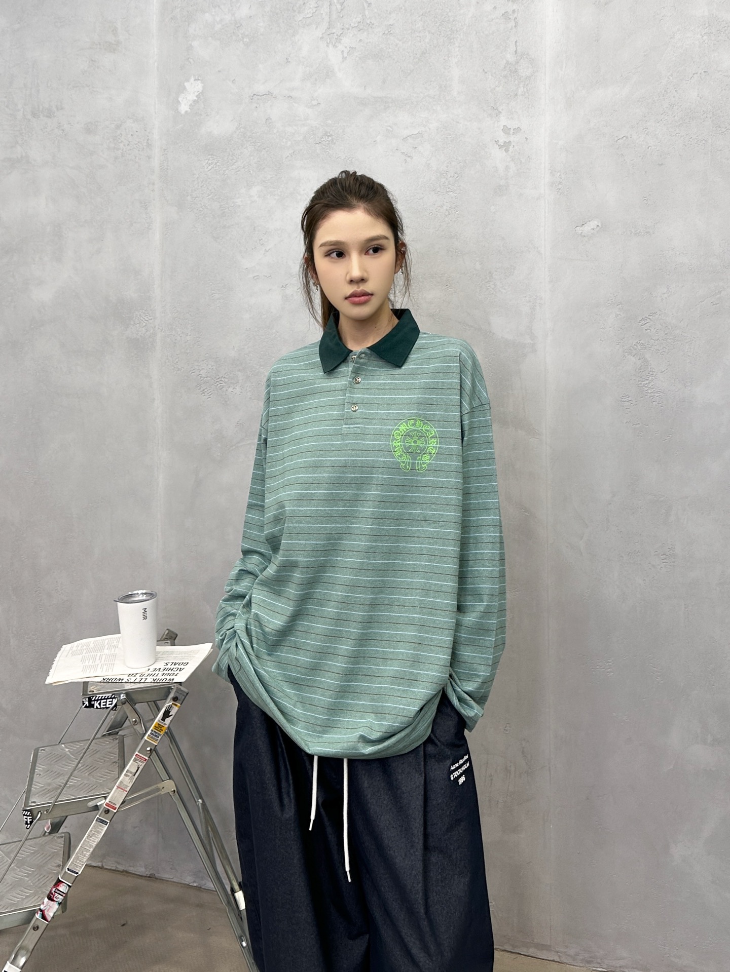 💰克罗心 ｜ 新款长袖t，成衣洗水印花工艺，polo款式设计，特殊条纹面料，男女同款，尺码sml