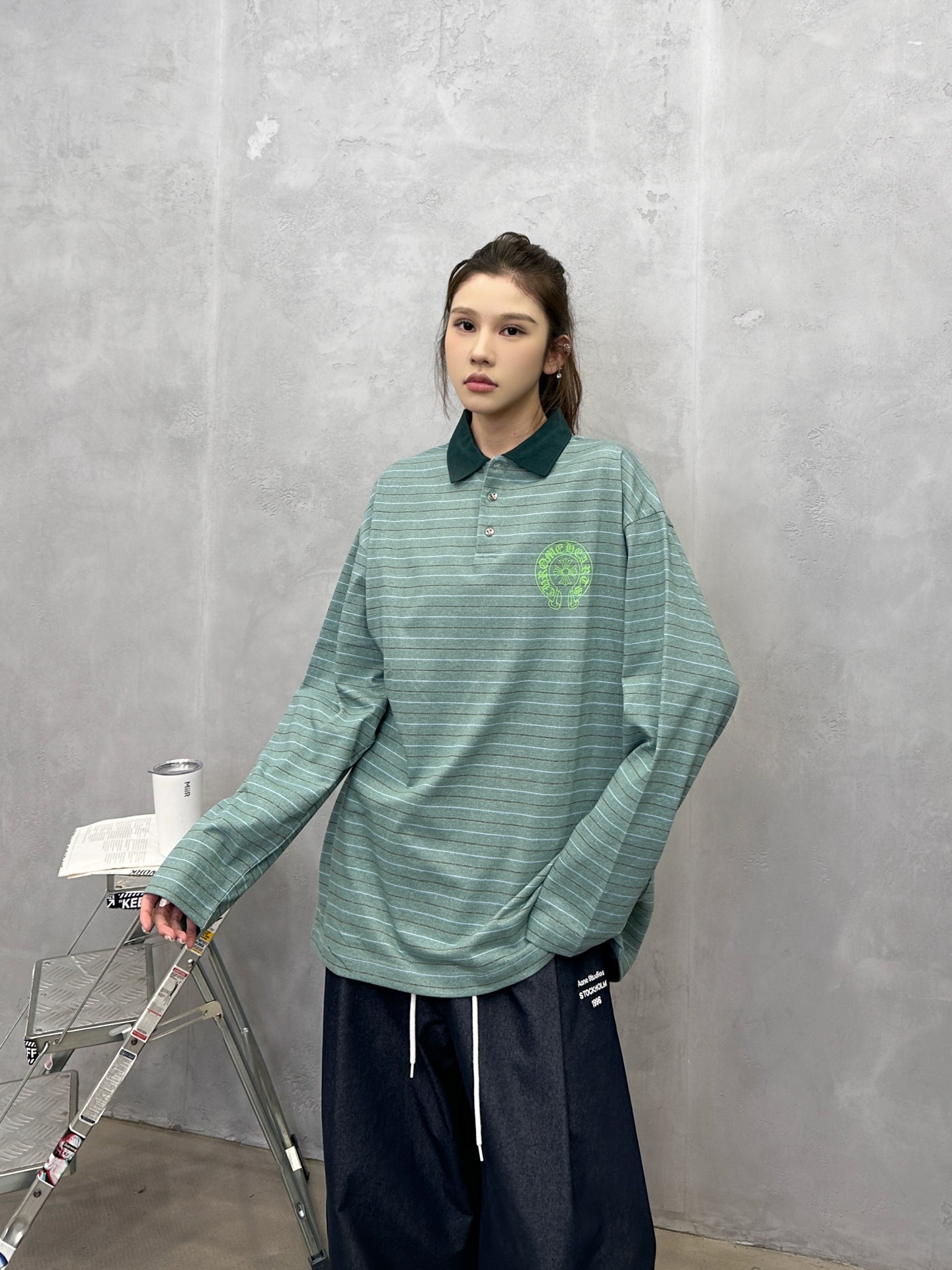 💰克罗心 ｜ 新款长袖t，成衣洗水印花工艺，polo款式设计，特殊条纹面料，男女同款，尺码sml