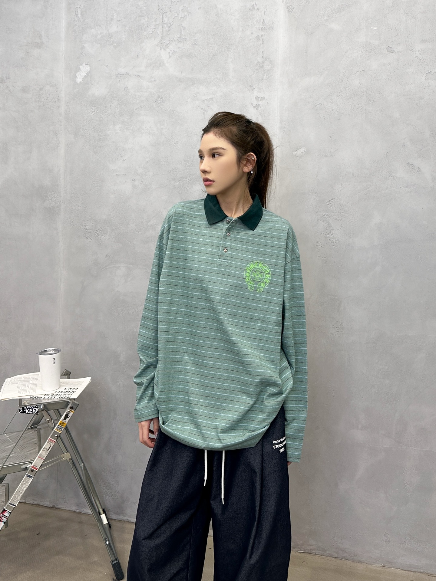 💰克罗心 ｜ 新款长袖t，成衣洗水印花工艺，polo款式设计，特殊条纹面料，男女同款，尺码sml