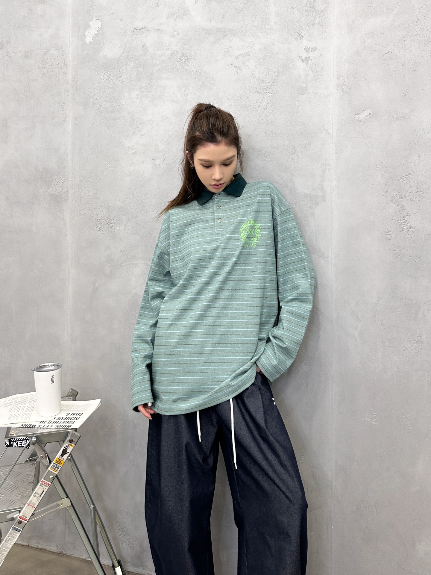 💰克罗心 ｜ 新款长袖t，成衣洗水印花工艺，polo款式设计，特殊条纹面料，男女同款，尺码sml