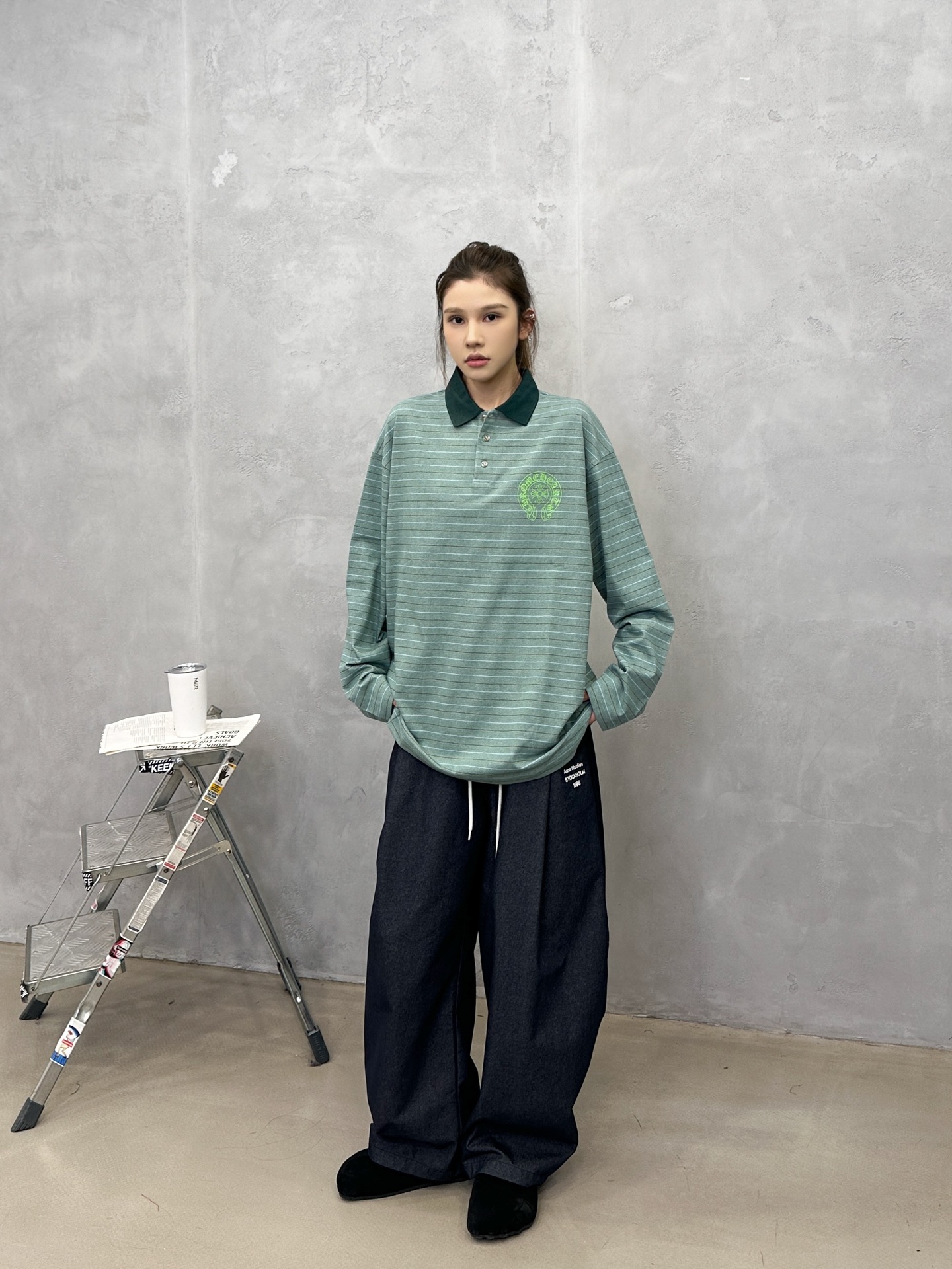 💰克罗心 ｜ 新款长袖t，成衣洗水印花工艺，polo款式设计，特殊条纹面料，男女同款，尺码sml