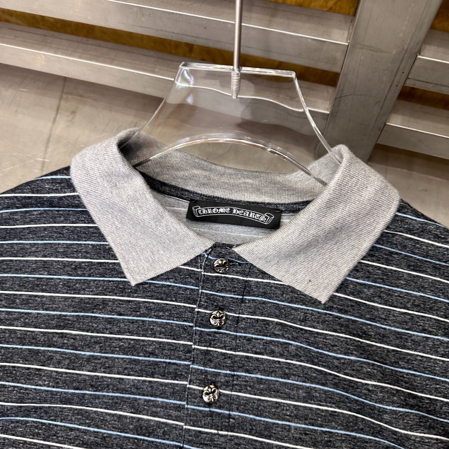 💰克罗心 ｜ 新款长袖t，成衣洗水印花工艺，polo款式设计，特殊条纹面料，男女同款，尺码sml