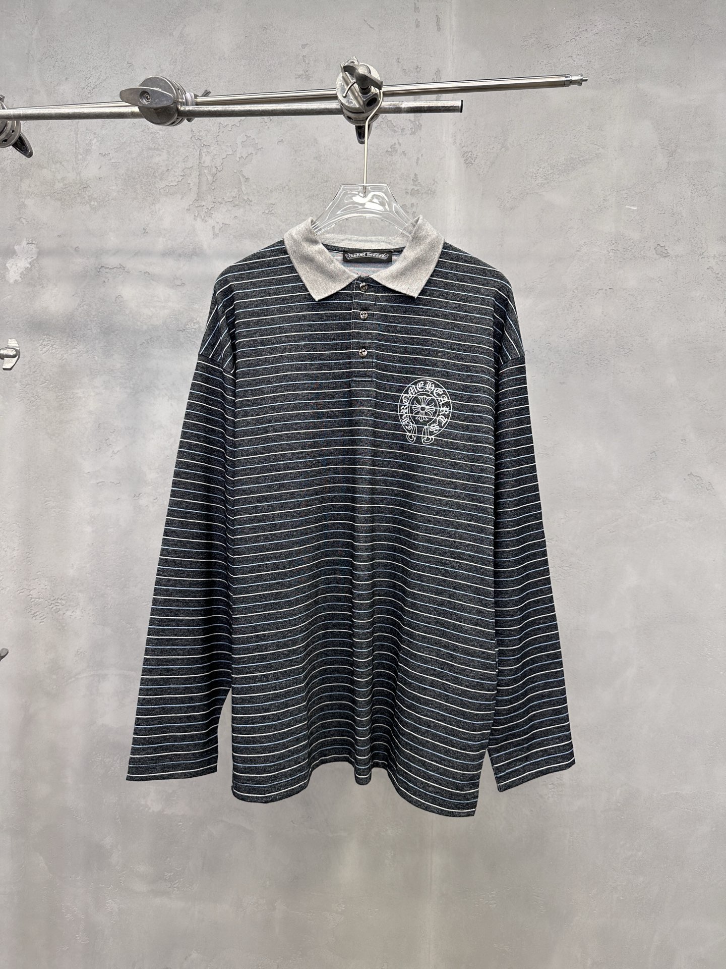 💰克罗心 ｜ 新款长袖t，成衣洗水印花工艺，polo款式设计，特殊条纹面料，男女同款，尺码sml