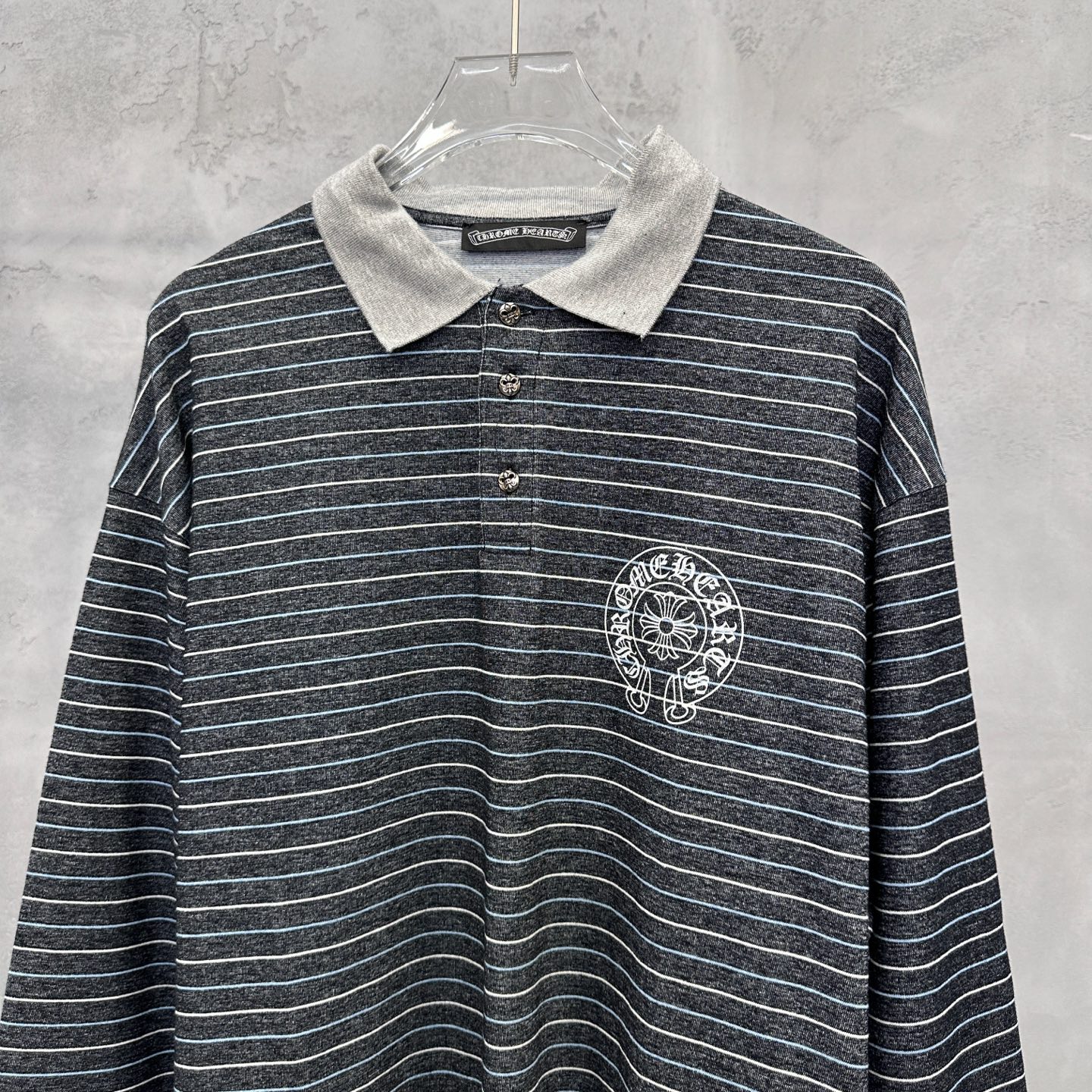 💰克罗心 ｜ 新款长袖t，成衣洗水印花工艺，polo款式设计，特殊条纹面料，男女同款，尺码sml