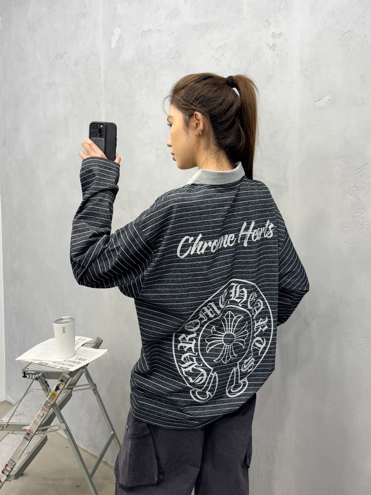 💰克罗心 ｜ 新款长袖t，成衣洗水印花工艺，polo款式设计，特殊条纹面料，男女同款，尺码sml