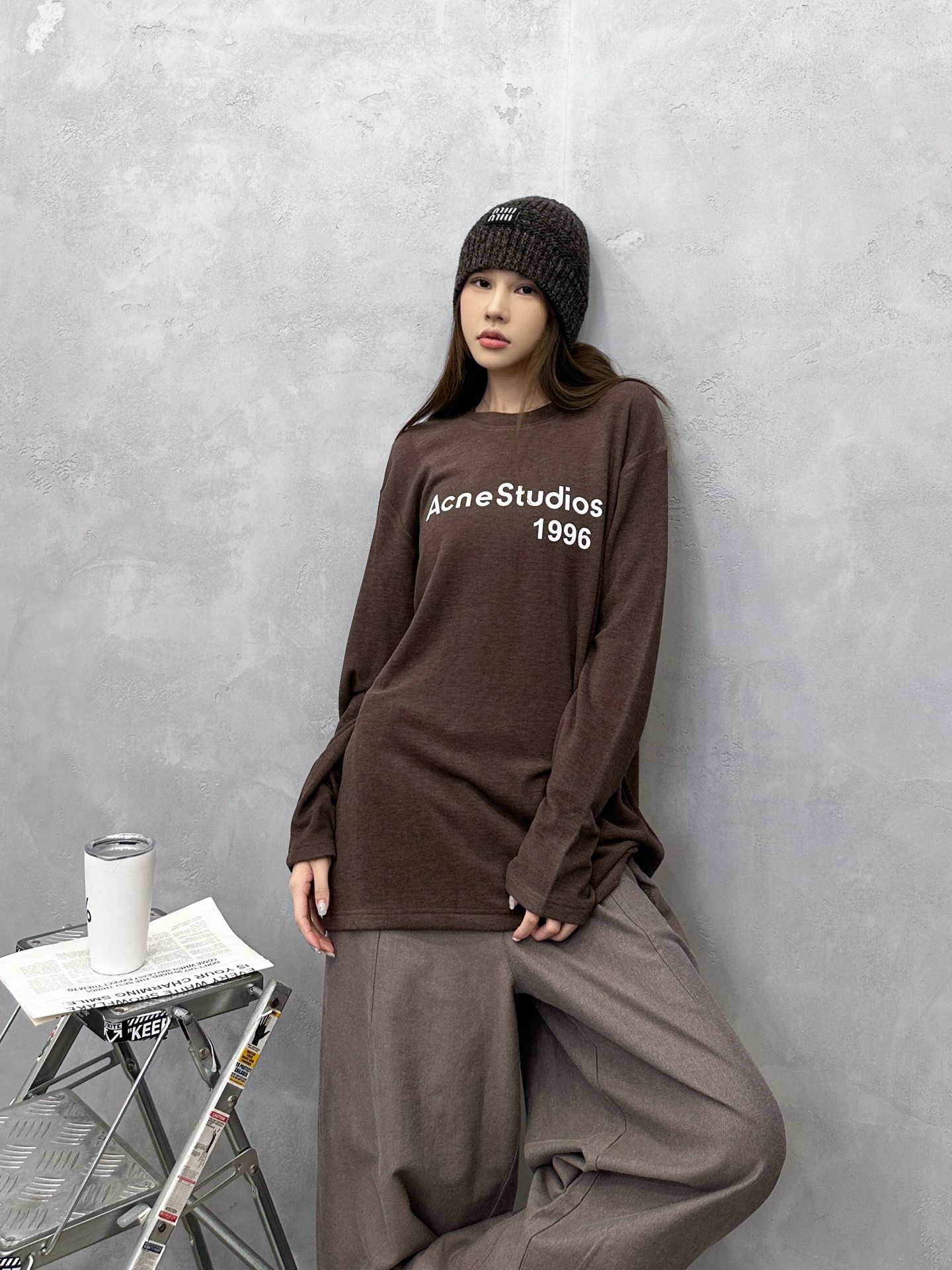 🌾Acne ｜ 新款长袖t，成衣洗水加厚版印花工艺，进口保暖德绒面料，时尚休闲，尺码sml